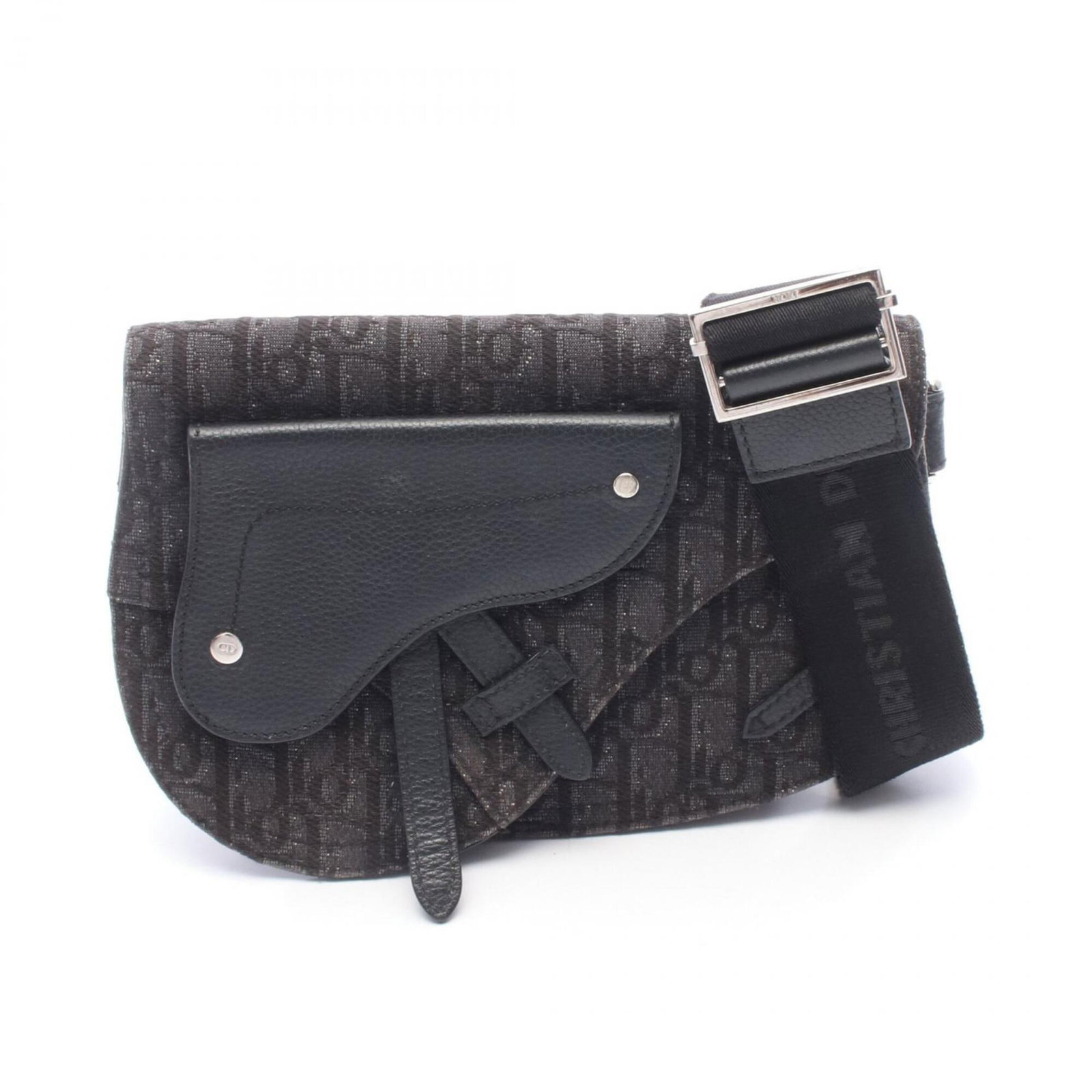 Handbag Canvas Leather Saddle Shoulder Dior Christian: Handbag Canvas Leather Saddle Shoulder Dior Christian Canvas and leather combine in this sleek Dior shoulder bag, featuring a classic saddle design. Measuring 15.5cm x 24cm x 3cm, it offers a stylish