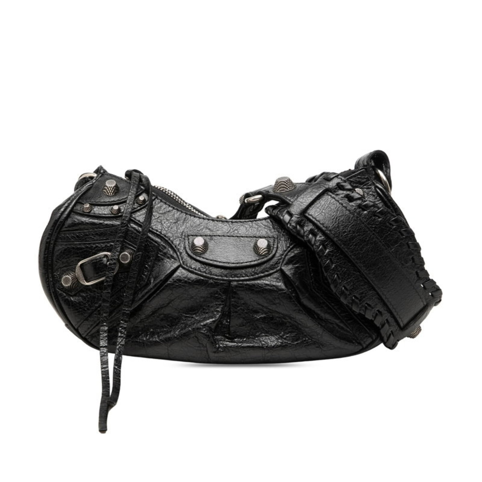 Bag Shoulder Leather Balenciaga: Bag Shoulder Leather Balenciaga Black leather shoulder bag from Balenciaga with a zipper closure and adjustable strap drop of 51cm. Measuring 11cm x 26cm x 6cm, this bag features a sleek and modern