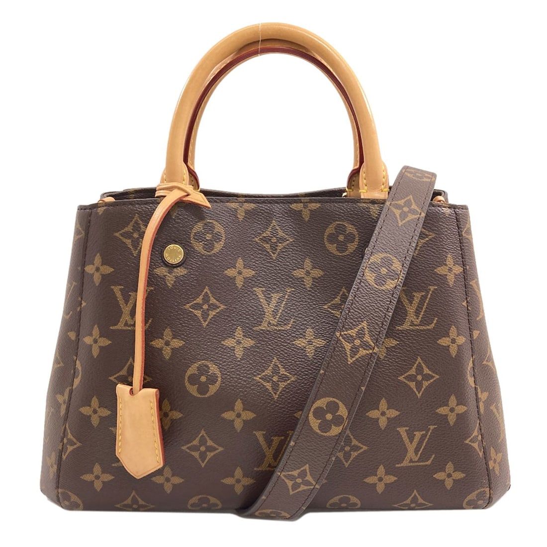 Handbag Monogram Canvas Louis Vuitton M41055 Montaigne Bb: Handbag Monogram Canvas Louis Vuitton M41055 Montaigne Bb Monogram canvas bag with distinctive brown color, featuring a signature and the iconic Montaigne pattern. This handbag boasts a sturdy design 