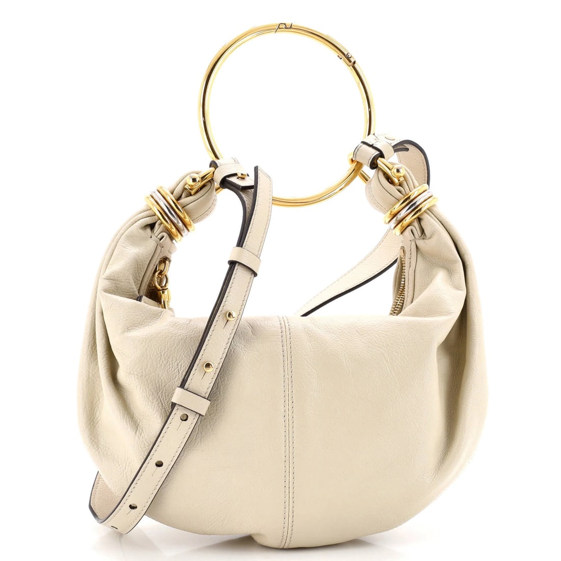 Leather Small Hobo Bag Bracelet Chloe: Leather Small Hobo Bag Bracelet Chloe Small leather hobo bag bracelet from Chloe, featuring a neutral exterior and interior, with gold hardware. The bag bears minor scuffs and stains, and has some edg