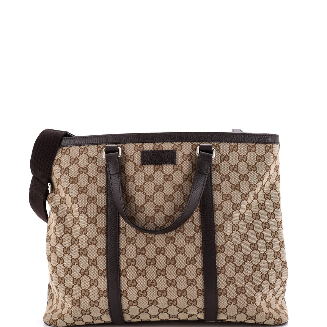 Canvas Large GG Tote Convertible Joy Gucci: Canvas Large GG Tote Convertible Joy Gucci Canvas Large GG Tote Convertible Joy Gucci features a classic brown canvas exterior with a signature silver hardware. This convertible tote boasts a