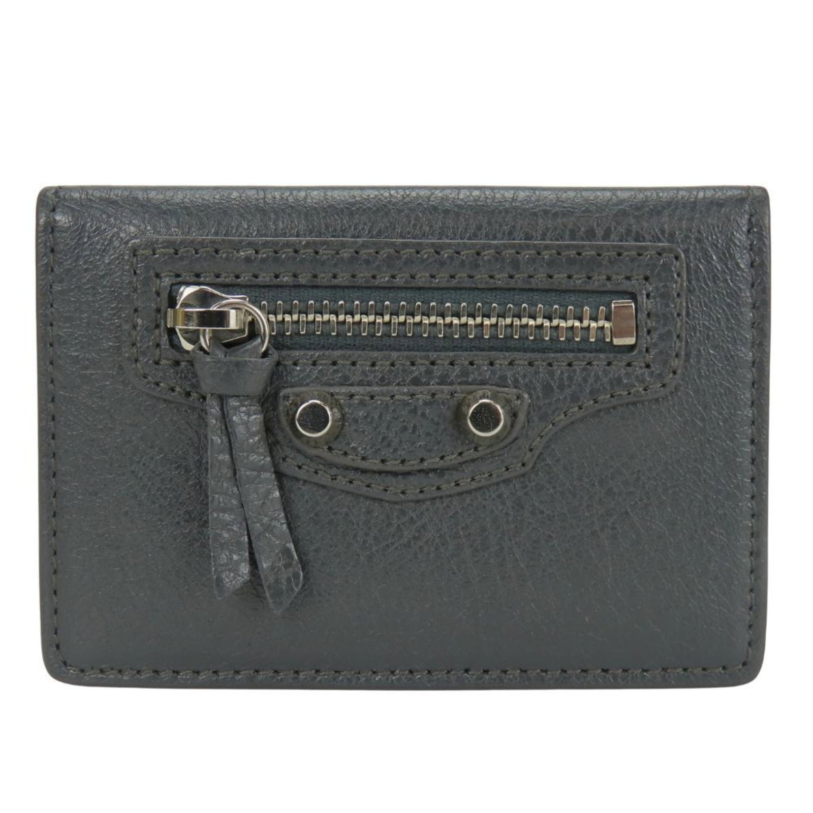 Balenciaga Wallet (Tri-Fold) Leather: Balenciaga Wallet (Tri-Fold) Leather Tri-fold leather wallet from Balenciaga, featuring a sleek gray design and compact size. Made from high-quality leather, this wallet is both stylish and functional