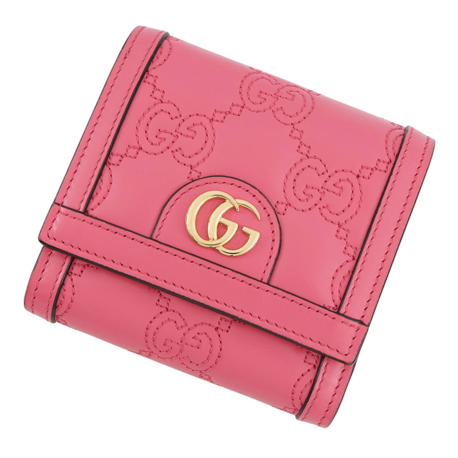 Gucci Wallet (Bi-Fold) Leather: Gucci Wallet (Bi-Fold) Leather Pink Gucci bi-fold leather wallet from Italy, measuring 10.5cm x 11cm. This stylish wallet features high-quality leather construction and a classic design. Item