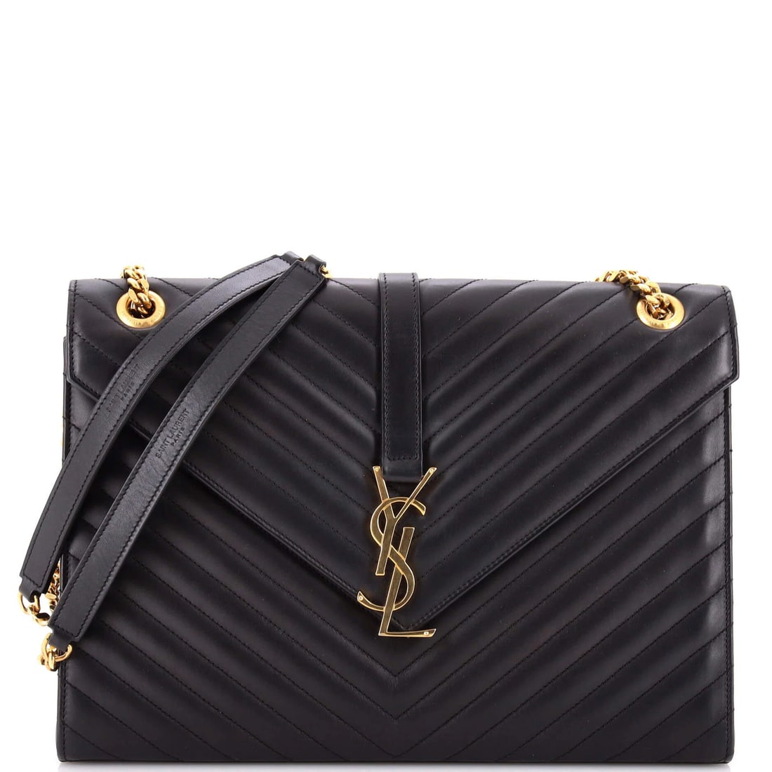 Classic Monogram Saint Laurent Matelasse Large Leather Chevron Satchel Envelope: Classic Monogram Saint Laurent Matelasse Large Leather Chevron Satchel Envelope Classic Monogram Saint Laurent Matelasse Large Leather Chevron Satchel Envelope in black leather features a timeless