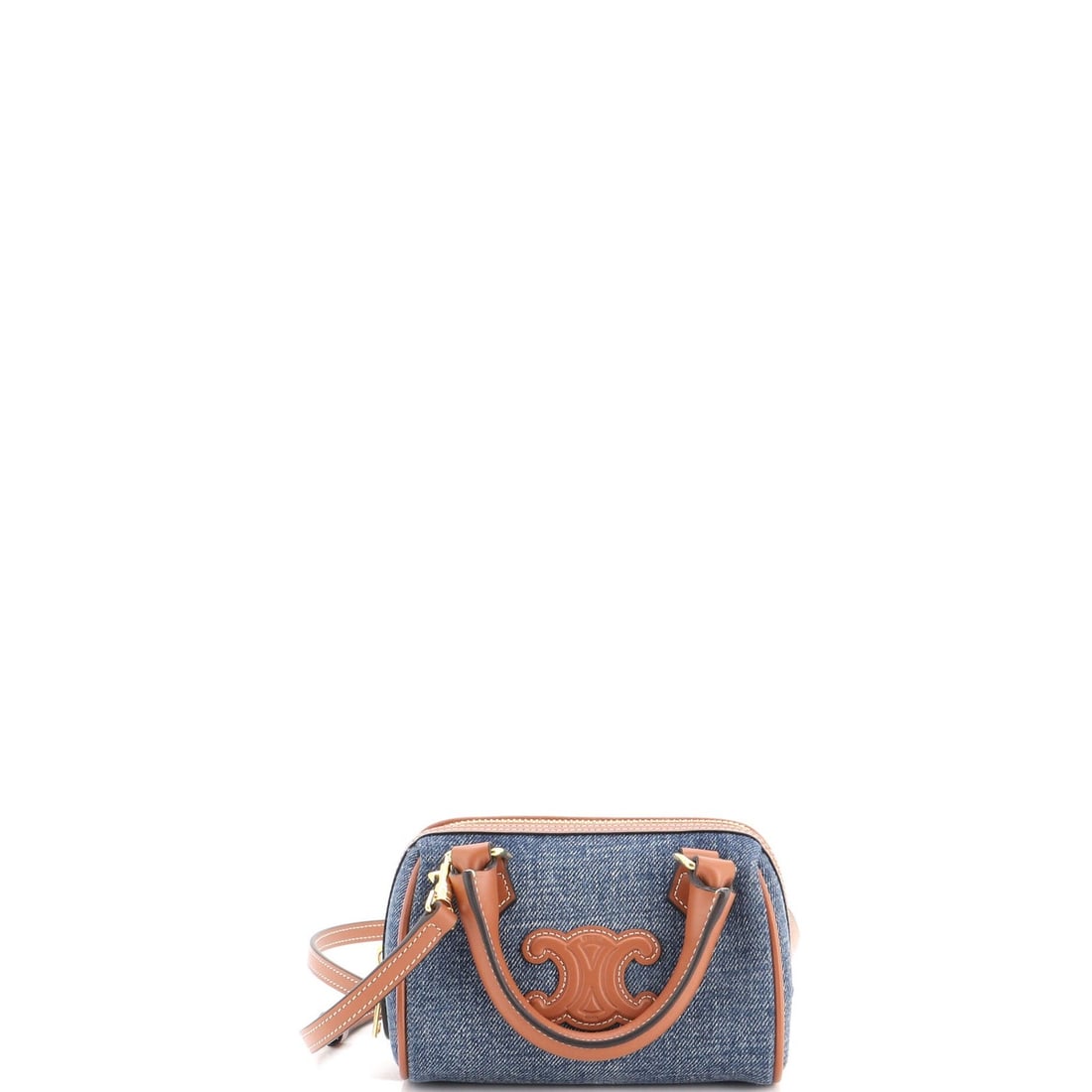 Boston Mini Denim Bag Cuir Triomphe Celine: Boston Mini Denim Bag Cuir Triomphe Celine The Celine Boston Mini Denim Bag Cuir Triomphe boasts a unique blend of denim and leather, creating a distinctive look. Measuring 4" tall and 6" wide, this