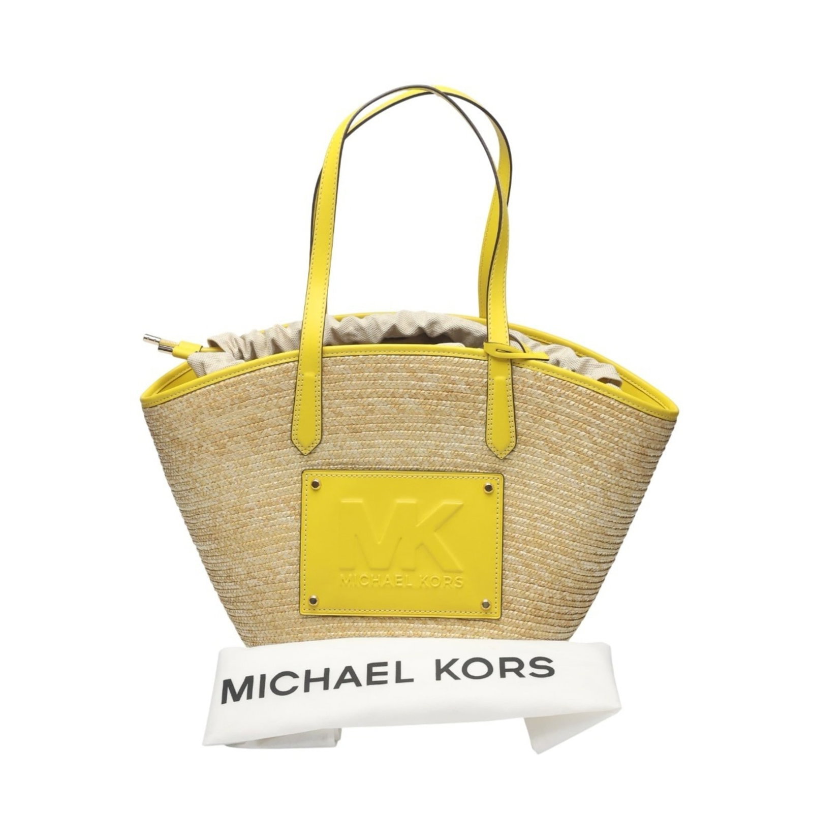 Straw Handbag Kors Michael: Straw Handbag Kors Michael Straw Handbag by Michael Kors features a vibrant yellow color and a durable straw material. The bag measures 24cm x 30cm x 16cm and comes with a dust bag for added