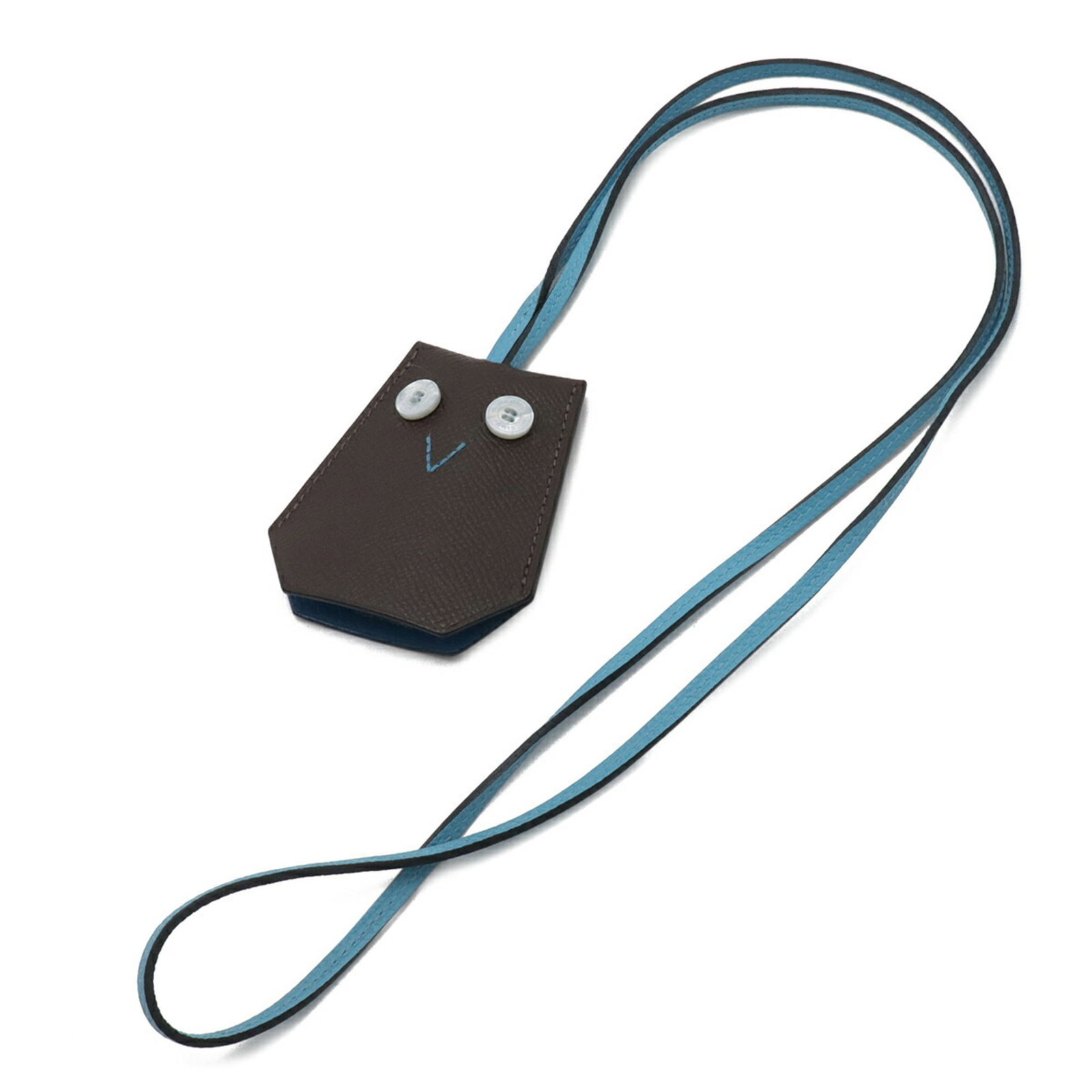 Keyring Hermes Epsom Leather: Keyring Hermes Epsom Leather Dark brown Epsom leather keyring with a light blue accent, measuring 8cm x 7cm x 3.14'' in size. This stylish accessory features the iconic Hermes brand, adding a touch