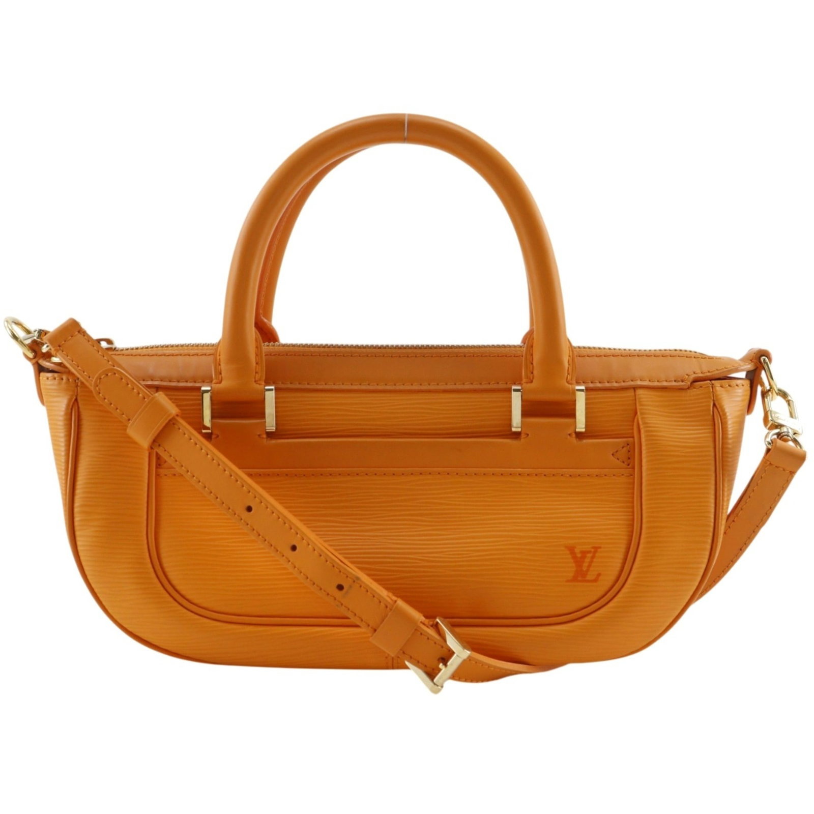 Epi Leather Louis Vuitton Handbag: Epi Leather Louis Vuitton Handbag Epi leather Louis Vuitton handbag in Mandarin and Orange, featuring a sleek design with a 14cm x 28cm x 10cm size and a weight of 540g. The bag boasts a 9.00cm handle