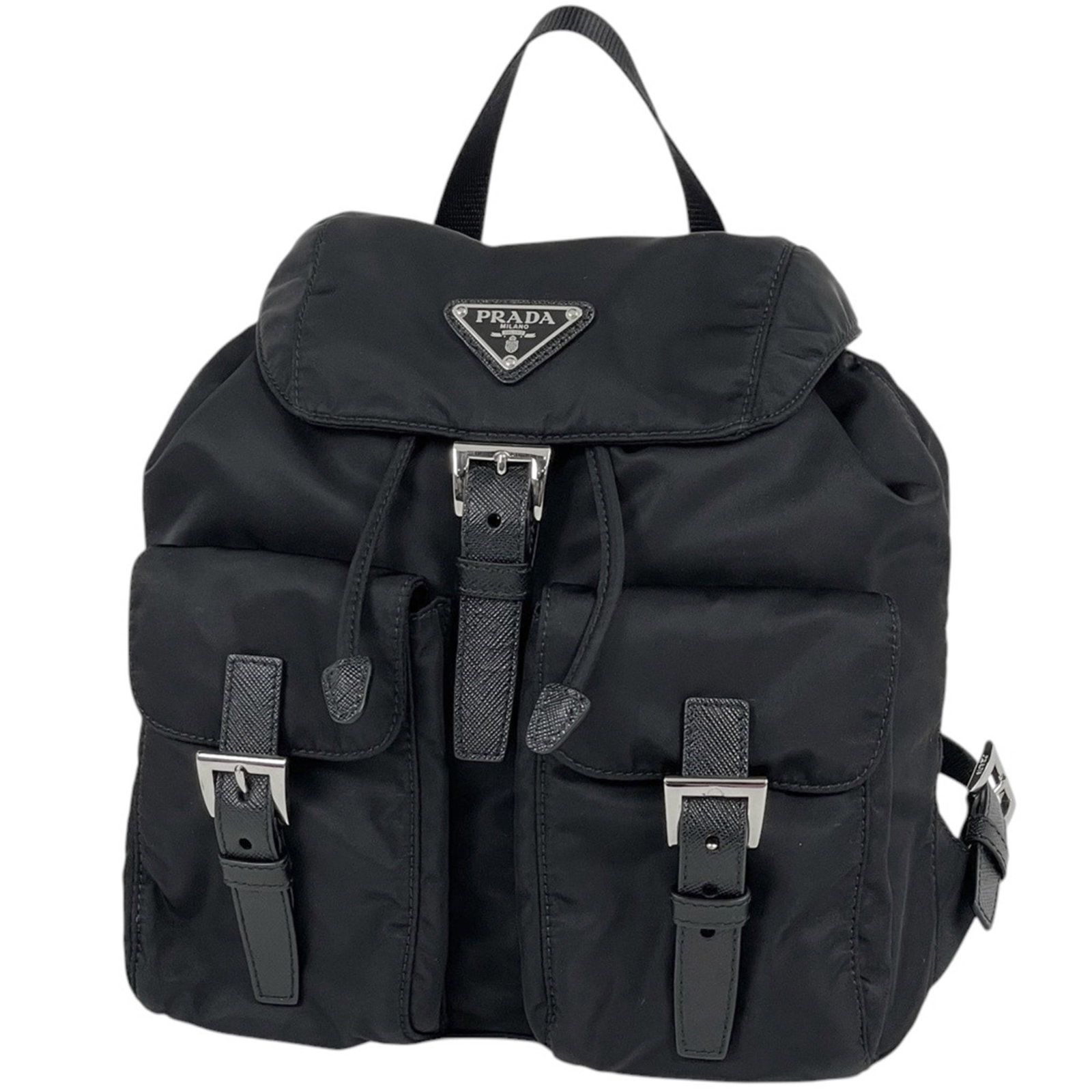 Backpack Nylon Leather Prada: Backpack Nylon Leather Prada Nylon and leather construction provides a durable and versatile backpack, while the black color offers a sleek and timeless design. Measuring 26cm x 23.5cm x 12cm, this Pr