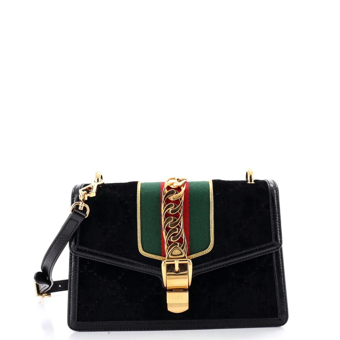 Sylvie Small Gucci Velvet GG Shoulder Bag: Sylvie Small Gucci Velvet GG Shoulder Bag Small, sophisticated, and stylish, this Gucci Velvet GG Shoulder Bag is a chic accessory for any occasion. With its black velvet exterior, gold hardware, and 