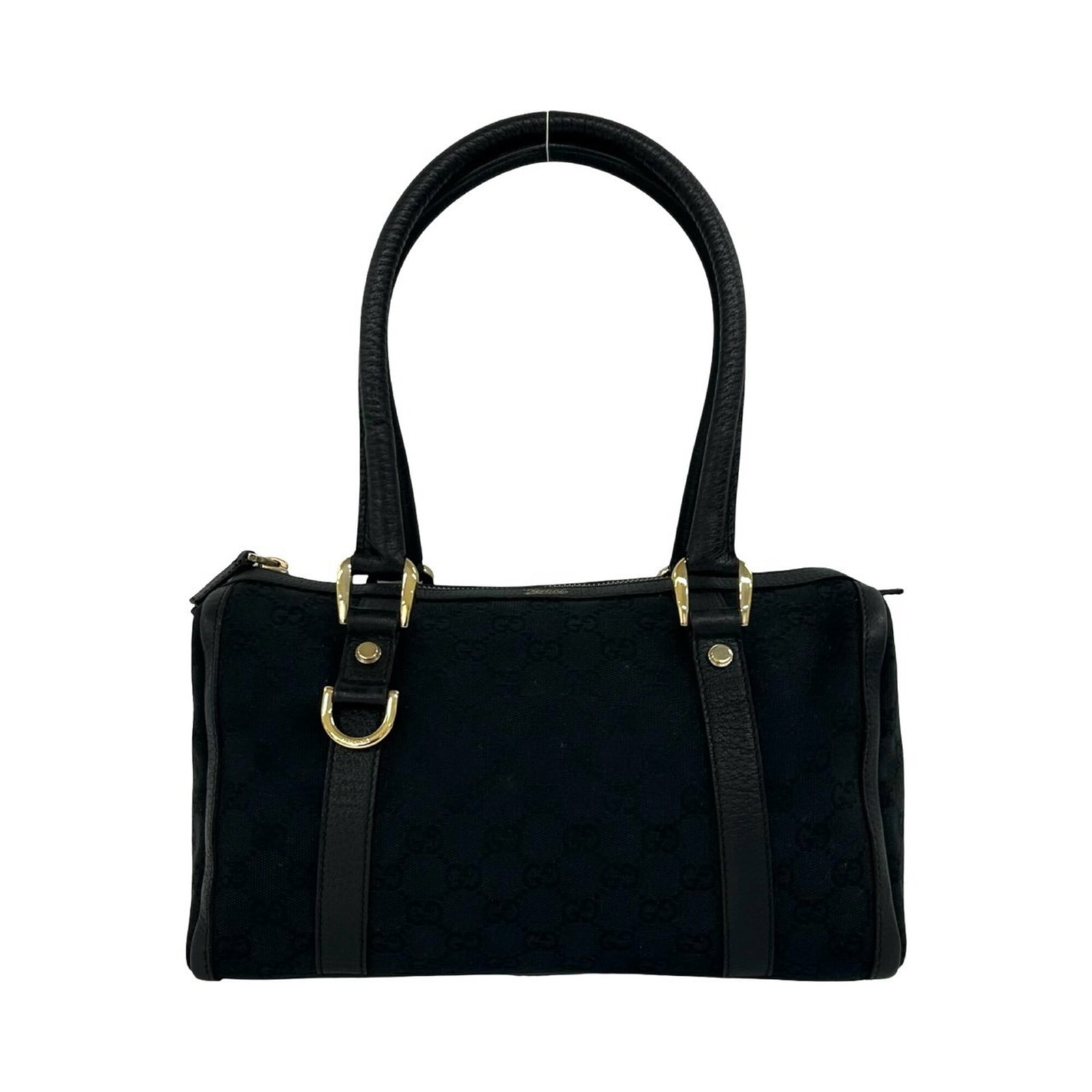 Boston Bag Canvas Leather Handbag Tote Gucci: Boston Bag Canvas Leather Handbag Tote Gucci Canvas and leather come together in this classic Boston bag tote from Gucci, featuring a timeless black color and sleek design. The bag measures 17cm x