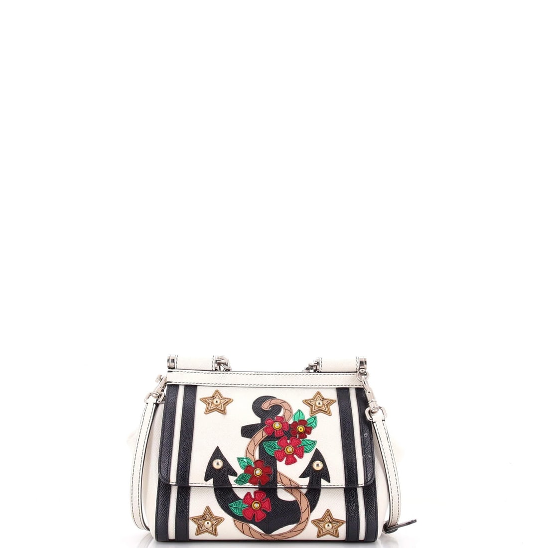 Miss Sailor Bag Leather Patchwork Small Sicily Dolce Gabbana: Miss Sailor Bag Leather Patchwork Small Sicily Dolce Gabbana Small patchwork leather Miss Sailor Bag from Dolce & Gabbana, featuring a neutral exterior with a mix of leather and fabric, and a