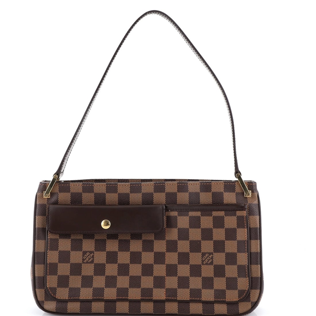 Damier Bag Aubagne Louis Vuitton: Damier Bag Aubagne Louis Vuitton Brown Damier Aubagne shoulder bag with canvas coated leather exterior and microfiber interior, featuring gold hardware and a classic design. Minor edge wear, creases,