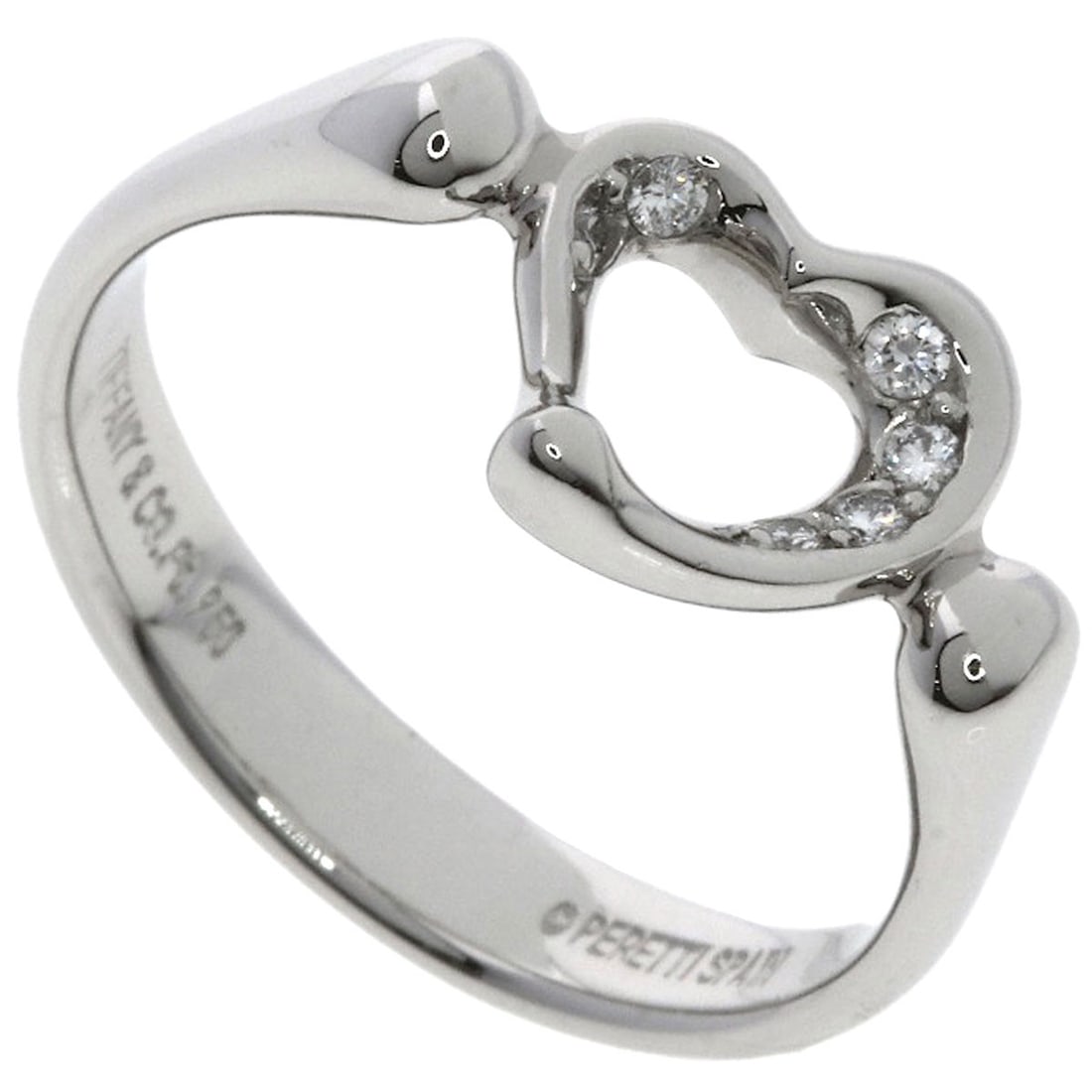 Tiffany&Co. Open Heart Diamond Ring Platinum Pt950: Tiffany&Co. Open Heart Diamond Ring Platinum Pt950 Platinum PT950 Tiffany&Co. Open Heart Diamond Ring in size 5.5(US) showcases a stunning silver metal exterior and features a main diamond. This plati