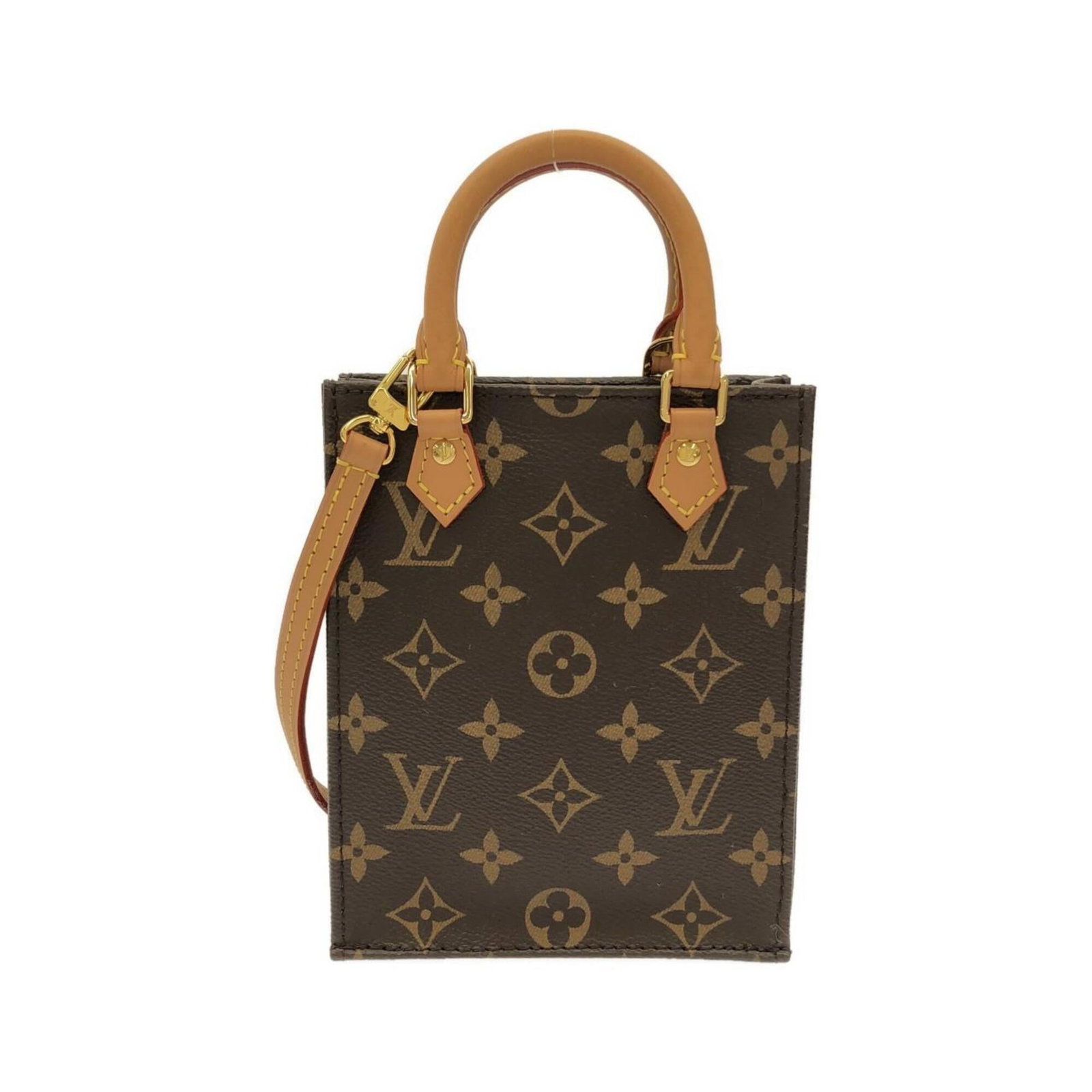 Louis Vuitton Handbag Coated Canvas: Louis Vuitton Handbag Coated Canvas Marron coated canvas handbag with gold hardware, measuring 17cm x 13.5cm x 5cm, featuring a classic design. The bag's coated canvas material provides a unique