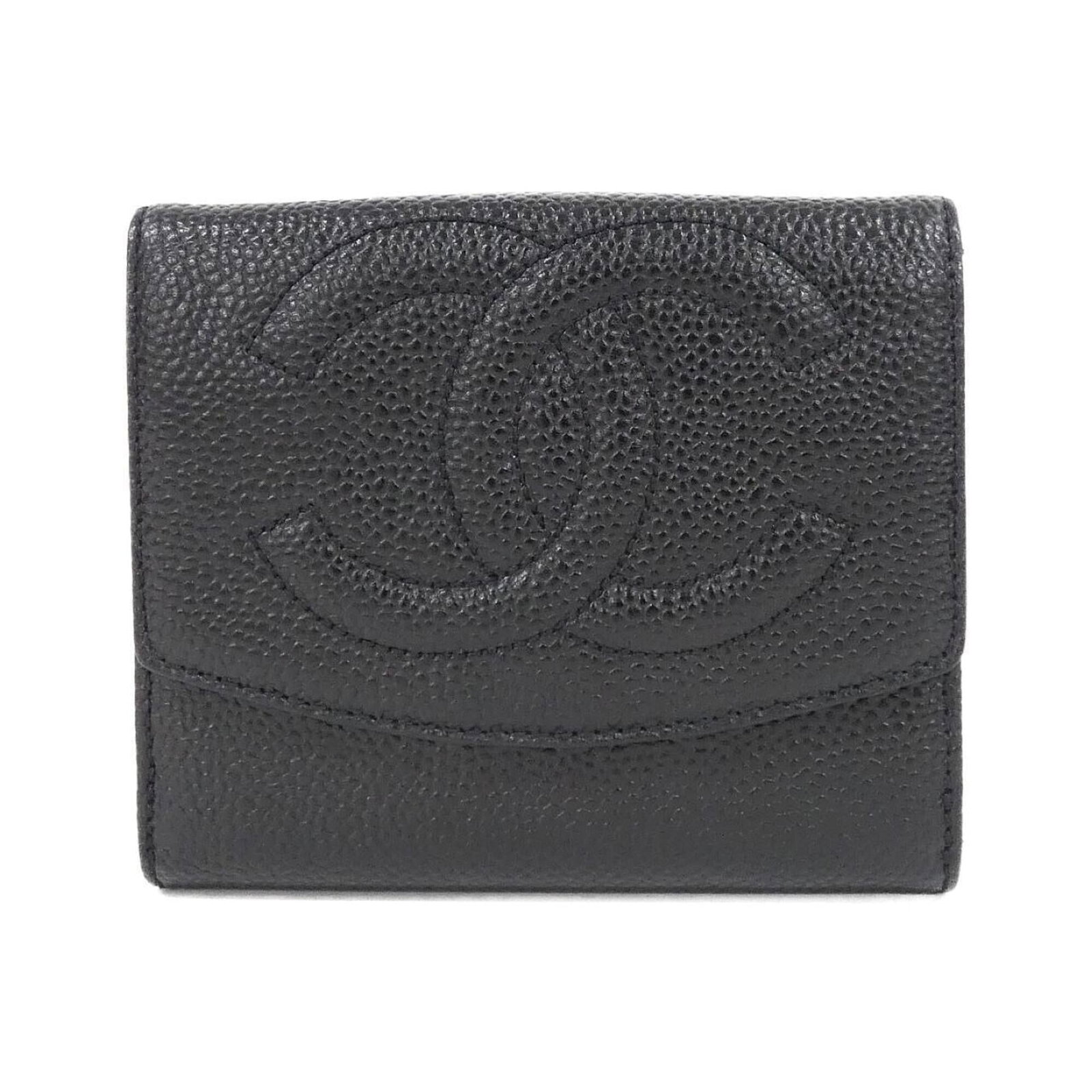 Calfskin Wallet Bi Fold Grained Chanel: Calfskin Wallet Bi Fold Grained Chanel Black Grained Calfskin bi-fold wallet with a classic Chanel design, featuring a sleek and sophisticated look that exudes timeless elegance. The wallet's compact