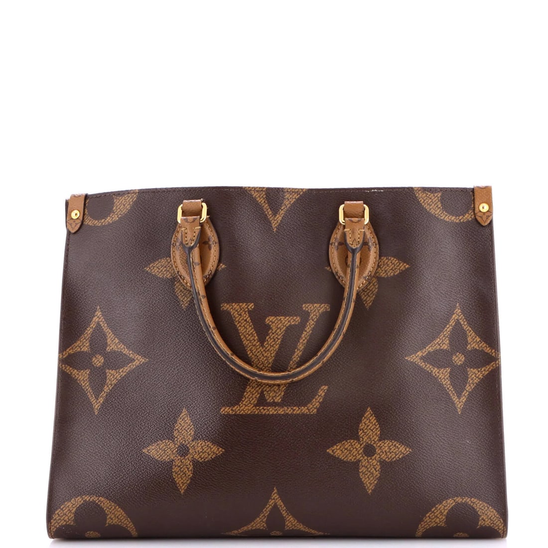 Louis Vuitton OnTheGo Tote Reverse Monogram Giant MM: Louis Vuitton OnTheGo Tote Reverse Monogram Giant MM Brown Louis Vuitton OnTheGo Tote Reverse Monogram Giant MM features a classic canvas coated exterior with a signature reverse monogram pattern.