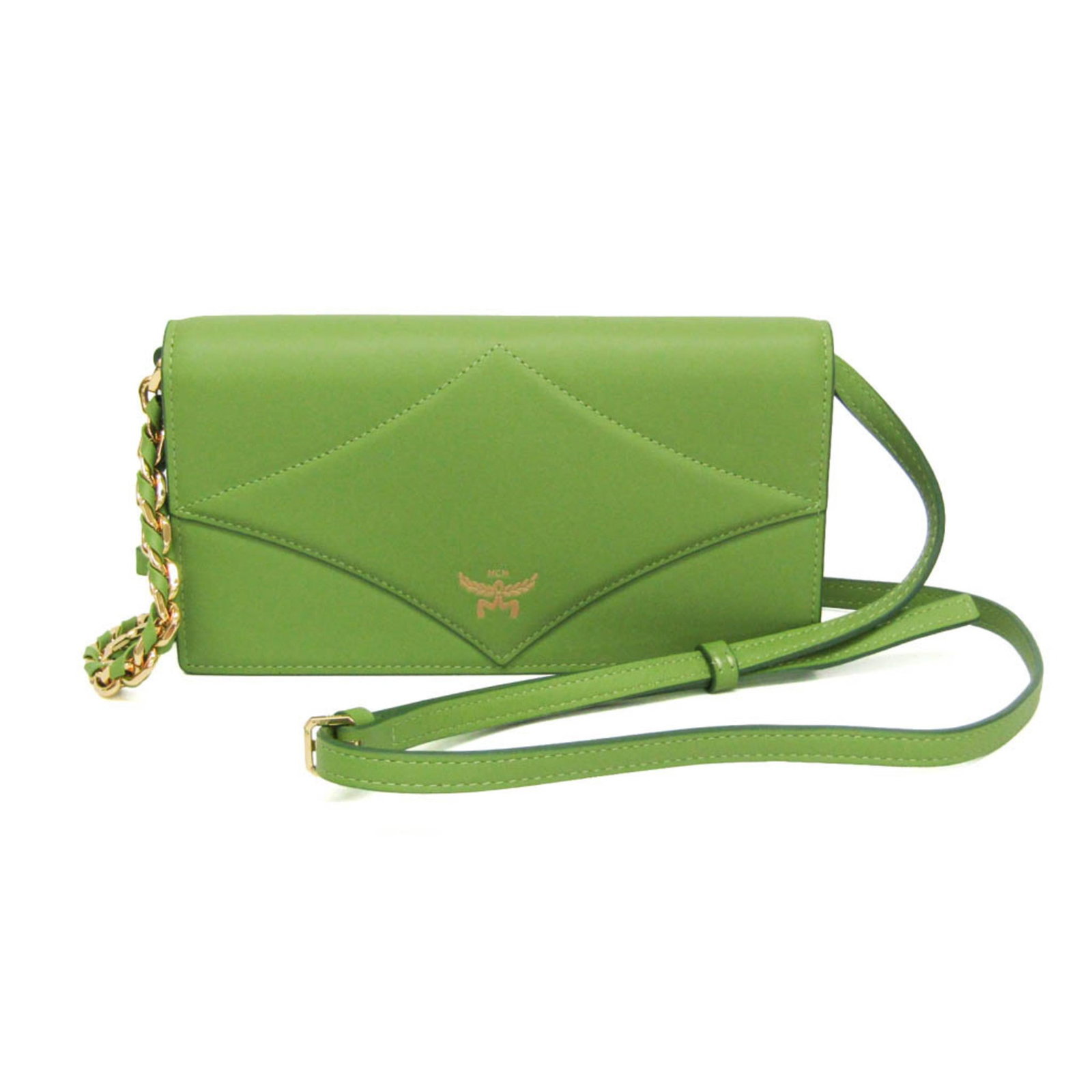Chain Leather Shoulder Wallet: Chain Leather Shoulder Wallet Chain Leather Shoulder Wallet in Light Green. This stylish wallet features a chain strap with adjustable length, a magnet closure, and multiple pockets for organization. 