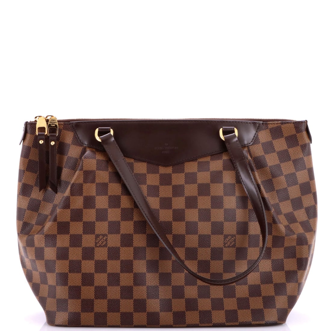 Damier Handbag Louis Vuitton Westminster: Damier Handbag Louis Vuitton Westminster Brown Damier GM Louis Vuitton Westminster handbag with canvas coated exterior and red interior, featuring gold hardware and cracking handles. The bag has minor