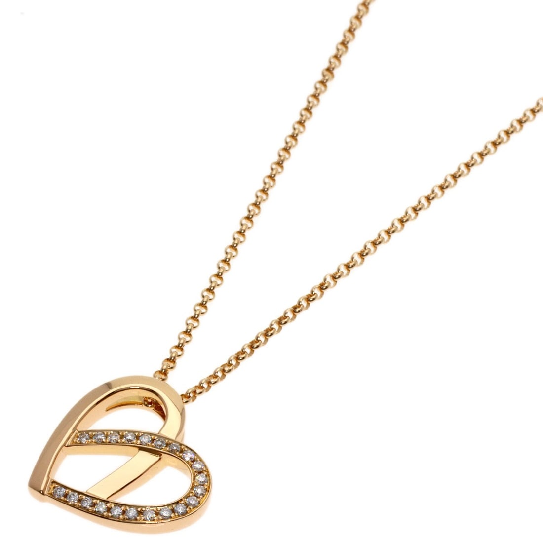 Celine Heart Diamond Motif Necklace Pink Gold: Celine Heart Diamond Motif Necklace Pink Gold K18 Pink Gold necklace featuring a diamond motif, showcasing a luxurious gold metal with a 16.5-inch length. The necklace bears a signature, adding a