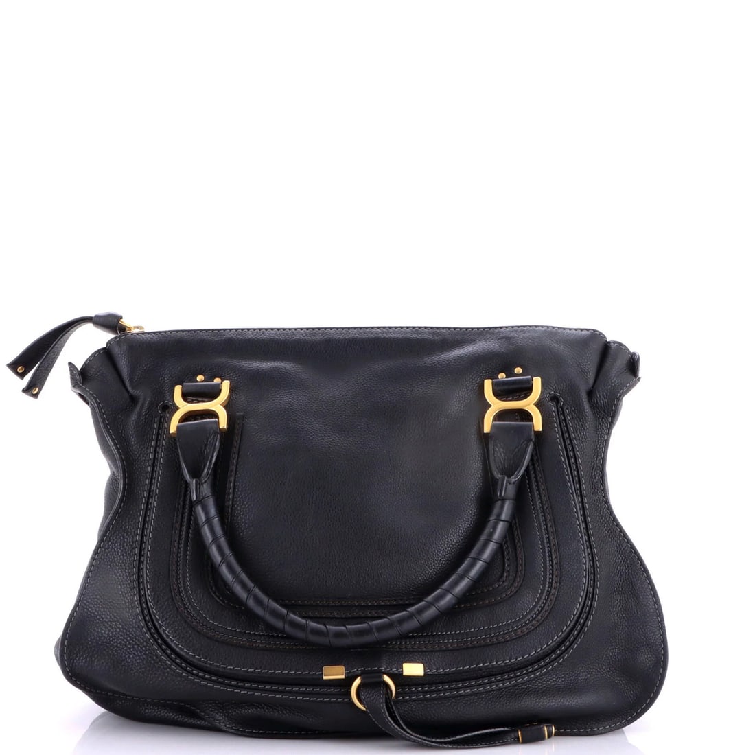Chloe Large Leather Satchel Marcie: Chloe Large Leather Satchel Marcie The Chloe Large Leather Satchel Marcie boasts a timeless design with a classic black exterior, complemented by a vibrant green interior. Measuring 13" tall and 17" w