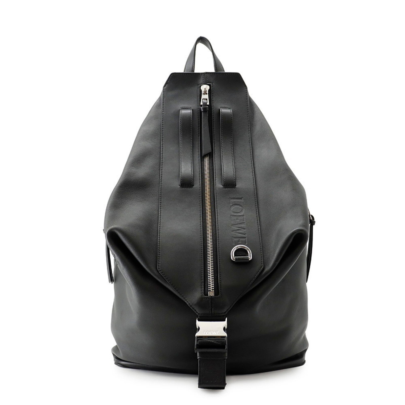 Handbag Leather Handbag: Handbag Leather Handbag Black leather handbag from Loewe, Spain, with silver hardware and dimensions of 48cm x 32cm x 15cm. This handbag weighs 1.28kg and is made from high-quality leather. Its sleek