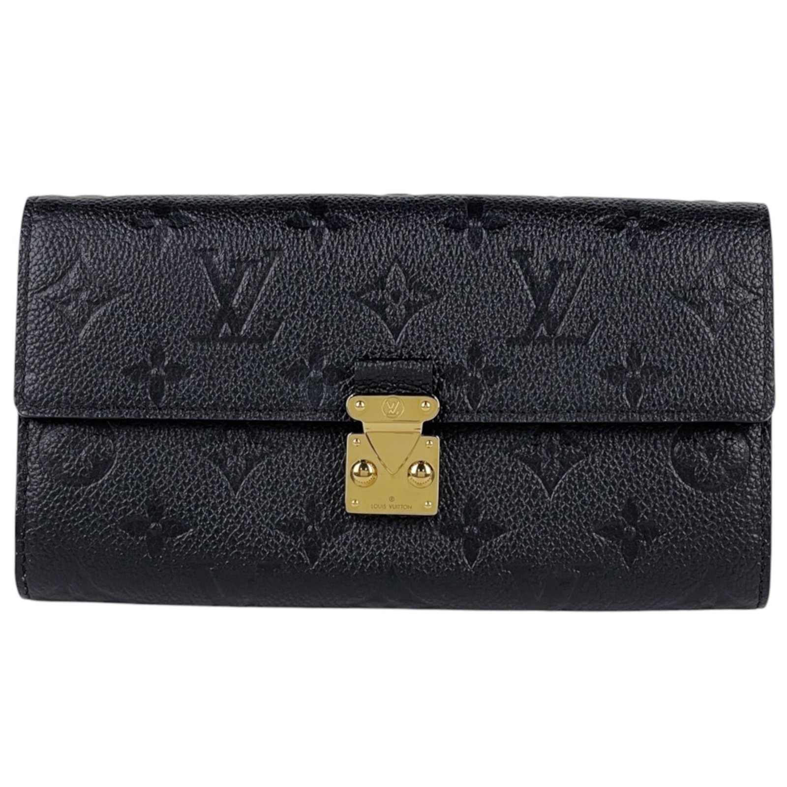 Monogram Empreinte Louis Vuitton Wallet Long Tri-Fold: Monogram Empreinte Louis Vuitton Wallet Long Tri-Fold Monogram Empreinte Louis Vuitton Wallet Long Tri-Fold is a black, Noir, tri-fold wallet with a distinctive Monogram Empreinte design. This long