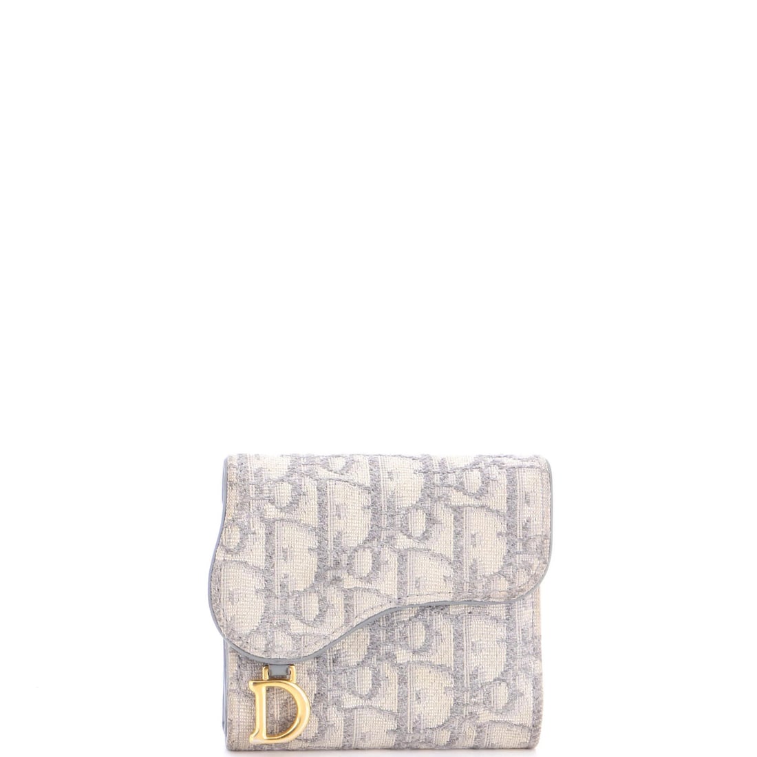 Christian Dior Saddle Oblique Mini Flap Canvas Wallet: Christian Dior Saddle Oblique Mini Flap Canvas Wallet The Christian Dior Saddle Oblique Mini Flap Canvas Wallet is a stylish and compact accessory featuring a gray canvas exterior and interior,