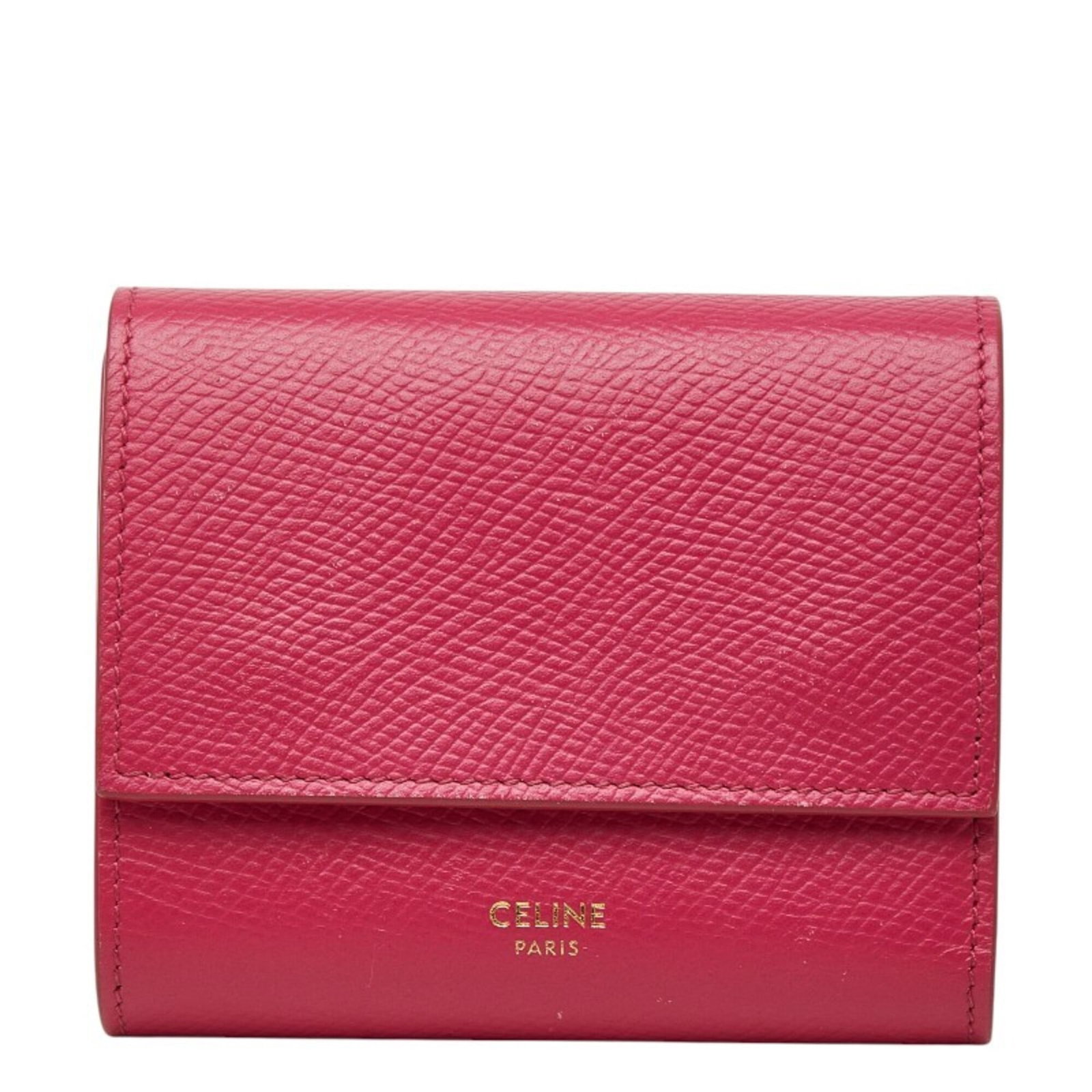 Celine Leather Wallet Fold: Celine Leather Wallet Fold Celine Leather Wallet Fold boasts a sleek, tri-fold design in a vibrant pink hue, measuring 8.5cm x 10.5cm x 2.5cm. Made from high-quality leather, this wallet is a compact