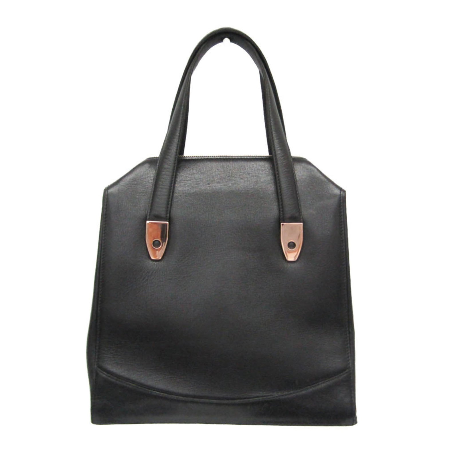 Handbag Metal Leather Valextra: Handbag Metal Leather Valextra Black and pink gold accents add a touch of sophistication to this sleek leather handbag, featuring a zipper closure and a spacious inner pocket. The metal details add a
