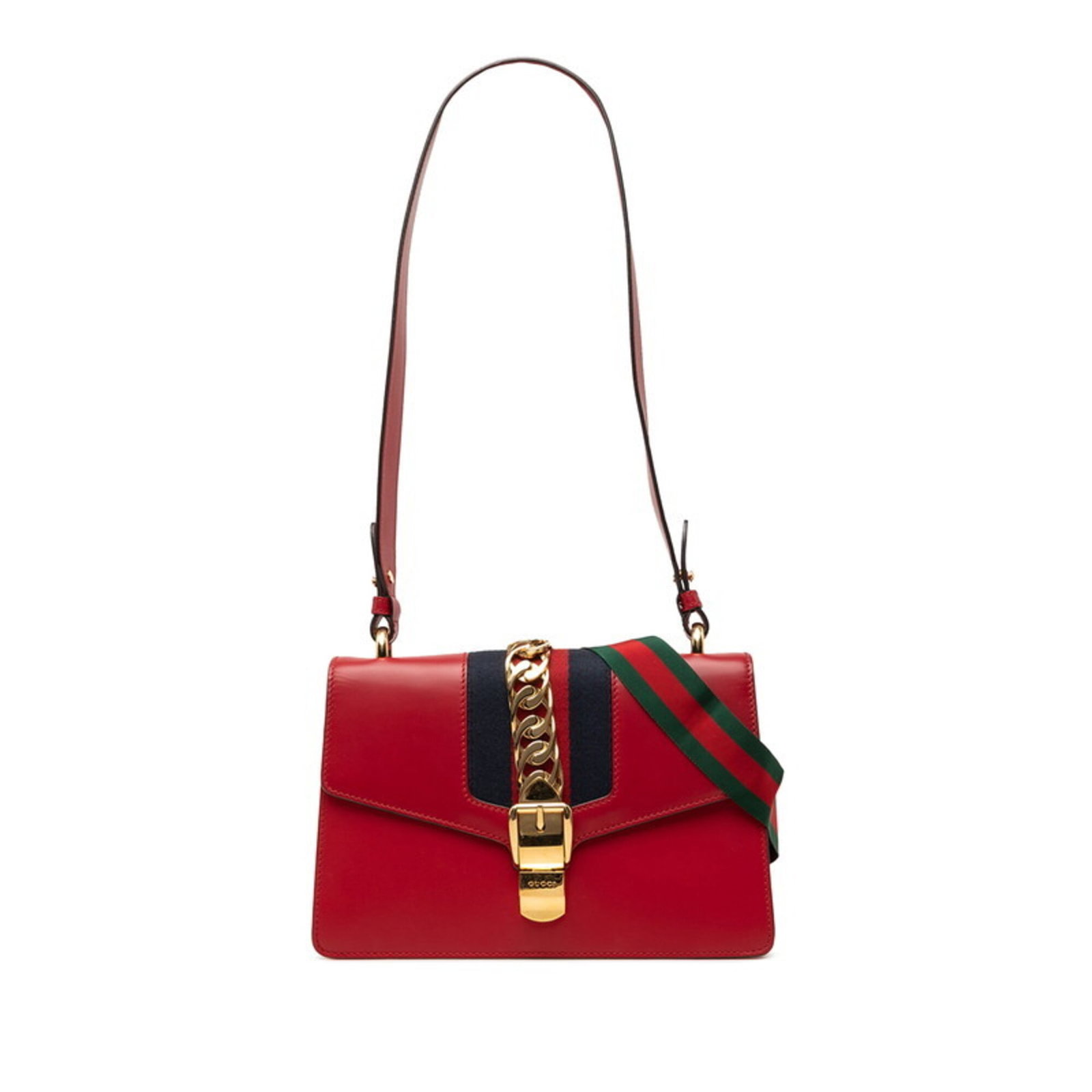 Shoulder Bag Leather: Shoulder Bag Leather Navy or Red Leather Shoulder Bag from Gucci, measuring 17cm x 25.5cm x 6.5cm. This bag features high-quality leather construction and a classic design. The signature from the