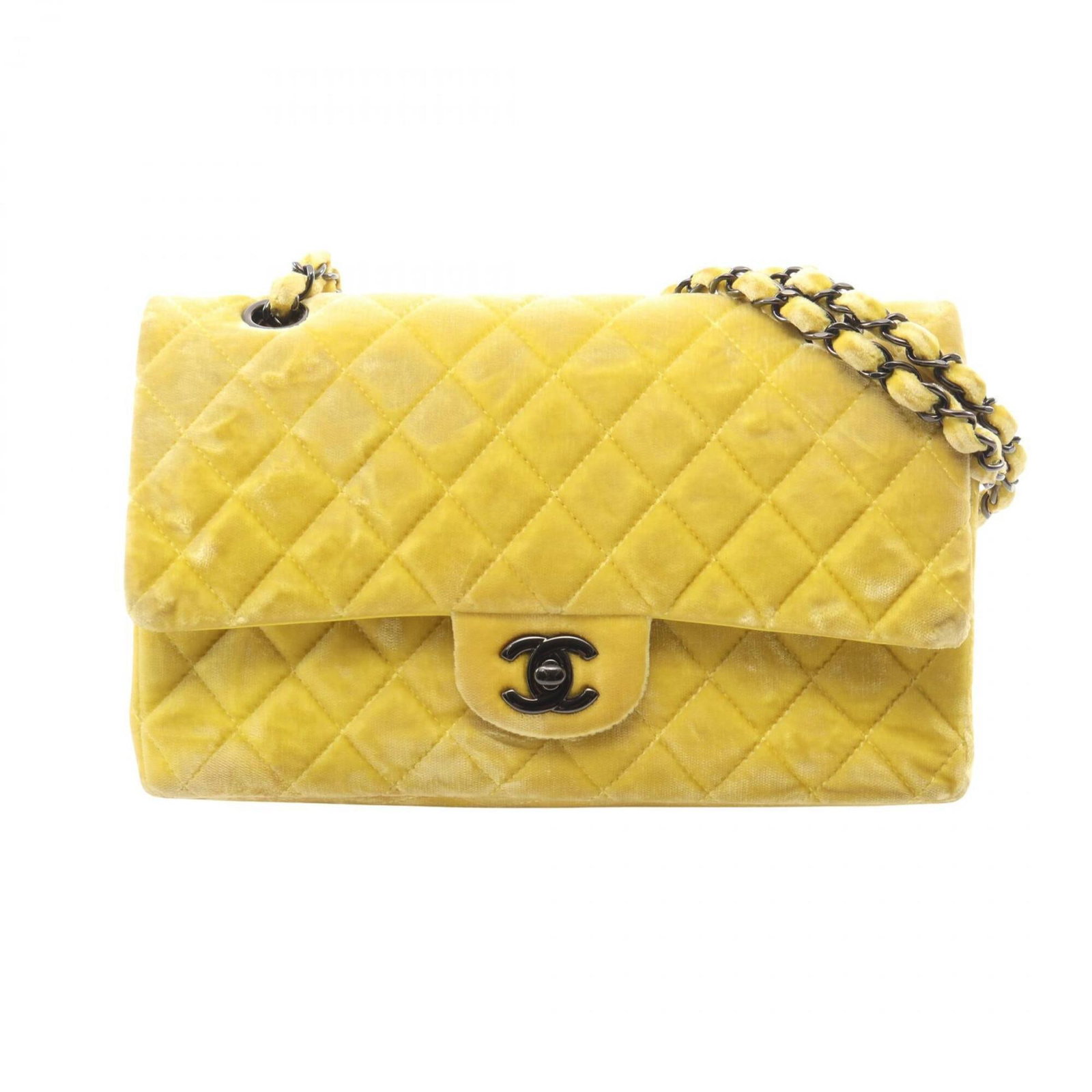 Shoulder Bag Handbag Fabric Chanel: Shoulder Bag Handbag Fabric Chanel Yellow Chanel fabric, a vibrant and eye-catching material, is used to create this shoulder bag. The bag's dimensions are 16cm x 25cm x 6.5cm, making it a compact