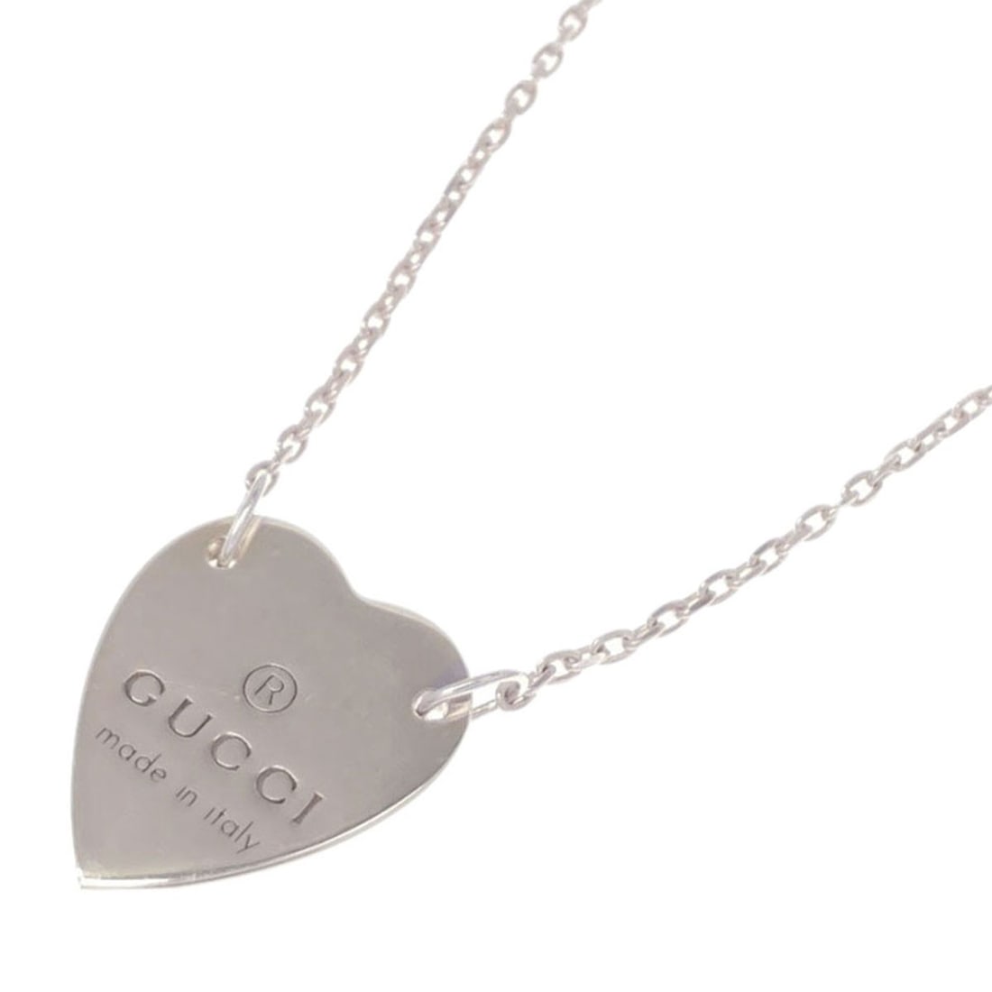 Heart Necklace Gucci Silver: Heart Necklace Gucci Silver Item Specifics: Brand: GUCCI Style: Necklace Material: Silver Color: Silver Metal: SV Main Stone: No stone Type: Necklace Exterior Color: Silver Necklace Length: 45-48
