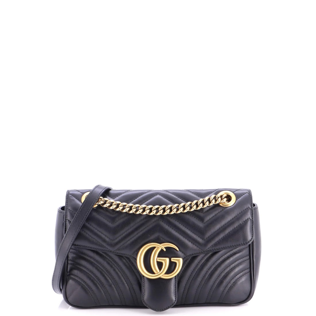 Small Gucci Flap Leather Matelasse Bag Marmont GG: Small Gucci Flap Leather Matelasse Bag Marmont GG Small Gucci Flap Leather Matelasse Bag Marmont GG in excellent condition, featuring a classic black exterior with minor scuffs, minor creases, and