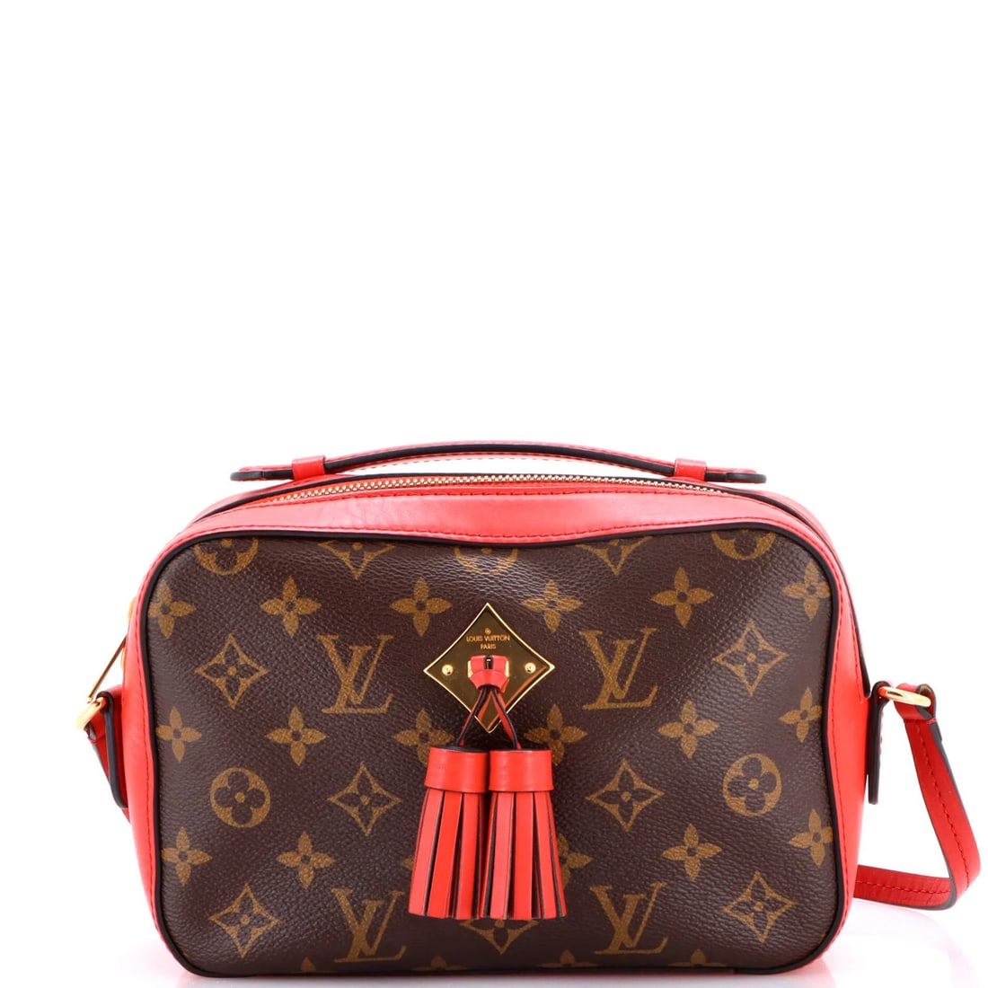 Monogram Canvas Leather Louis Vuitton Saintonge Handbag: Monogram Canvas Leather Louis Vuitton Saintonge Handbag Brown Monogram Canvas with Leather Exterior, Red Fabric Interior, Gold Hardware. This Louis Vuitton Saintonge Handbag features a unique canvas