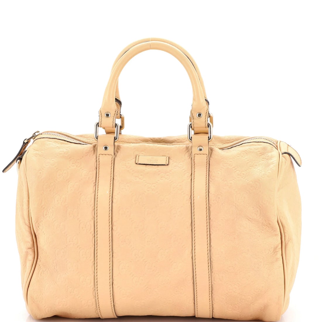 Gucci Joy Guccissima Leather Medium Bag Boston: Gucci Joy Guccissima Leather Medium Bag Boston The Gucci Joy Guccissima Leather Medium Bag Boston boasts a neutral exterior with subtle creases and minor scuffs, giving it a worn-in look. Measuring