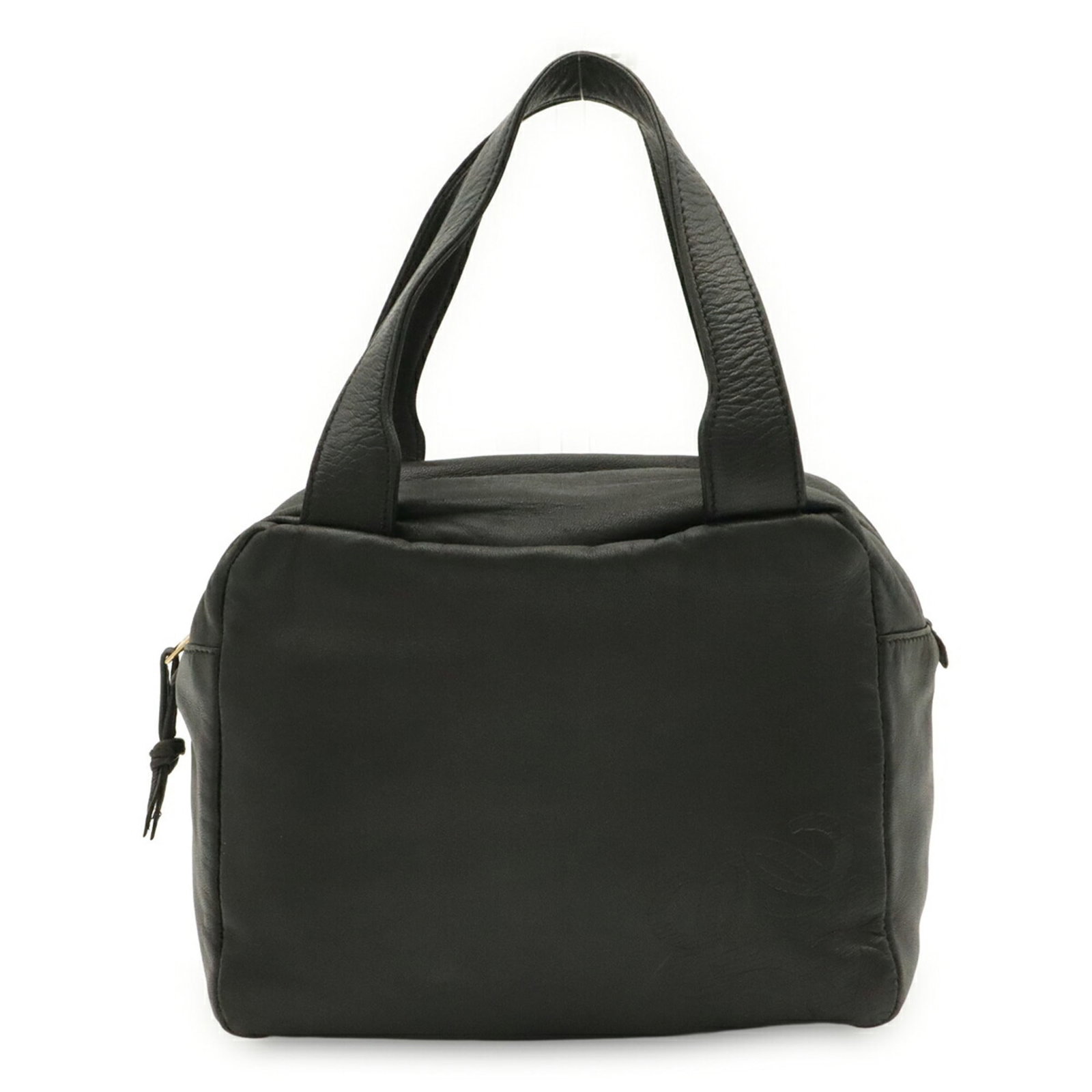 Handbag Leather Handbag: Handbag Leather Handbag Black leather handbag from Loewe, measuring 15.5cm x 20cm x 10cm, offering a sleek and sophisticated design. The bag's classic style and premium leather construction make it a