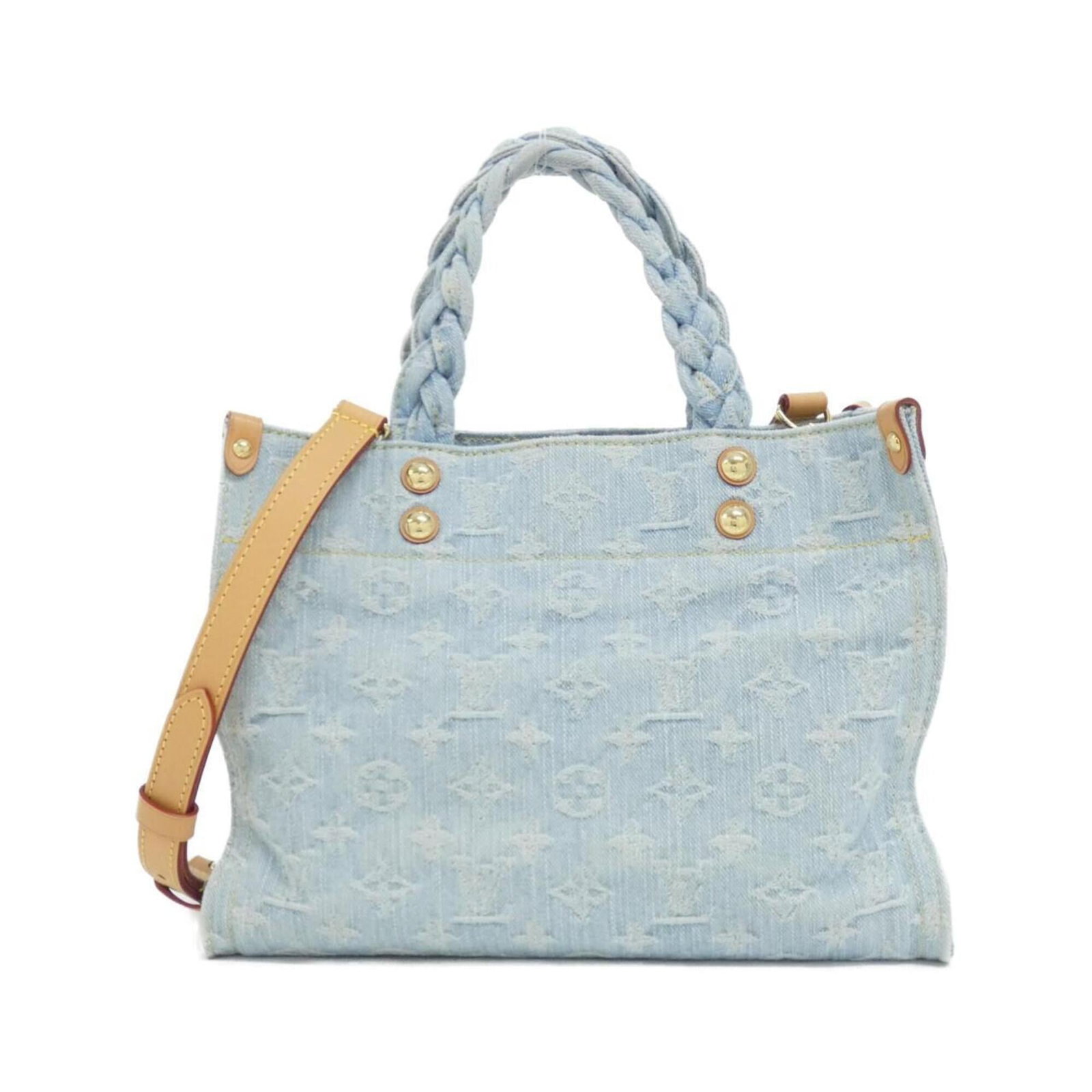 Louis Vuitton Handbag Cotton Denim Canvas: Louis Vuitton Handbag Cotton Denim Canvas Cotton, denim, and canvas come together in this unique Louis Vuitton handbag, featuring a sky blue color and dimensions of 23cm x 28cm x 10cm. The