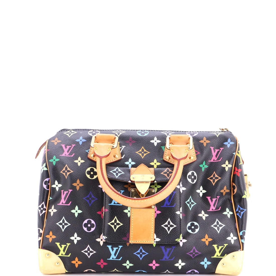 Speedy Monogram Multicolor Louis Vuitton 30: Speedy Monogram Multicolor Louis Vuitton 30 Black canvas coated Louis Vuitton Speedy 30 satchel with a multicolor monogram pattern, featuring a classic design with a gold-tone hardware and a spacious