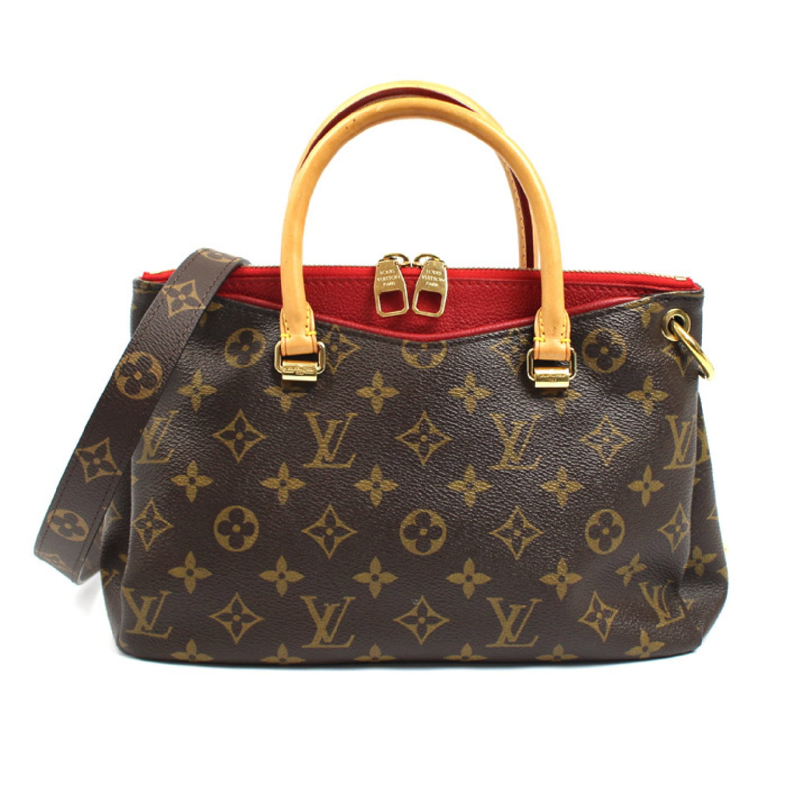 Shoulder Bag Monogram Louis Vuitton: Shoulder Bag Monogram Louis Vuitton Monogrammed with the iconic Louis Vuitton design, this shoulder bag boasts a classic brown and red color combination. Made from high-quality materials, its