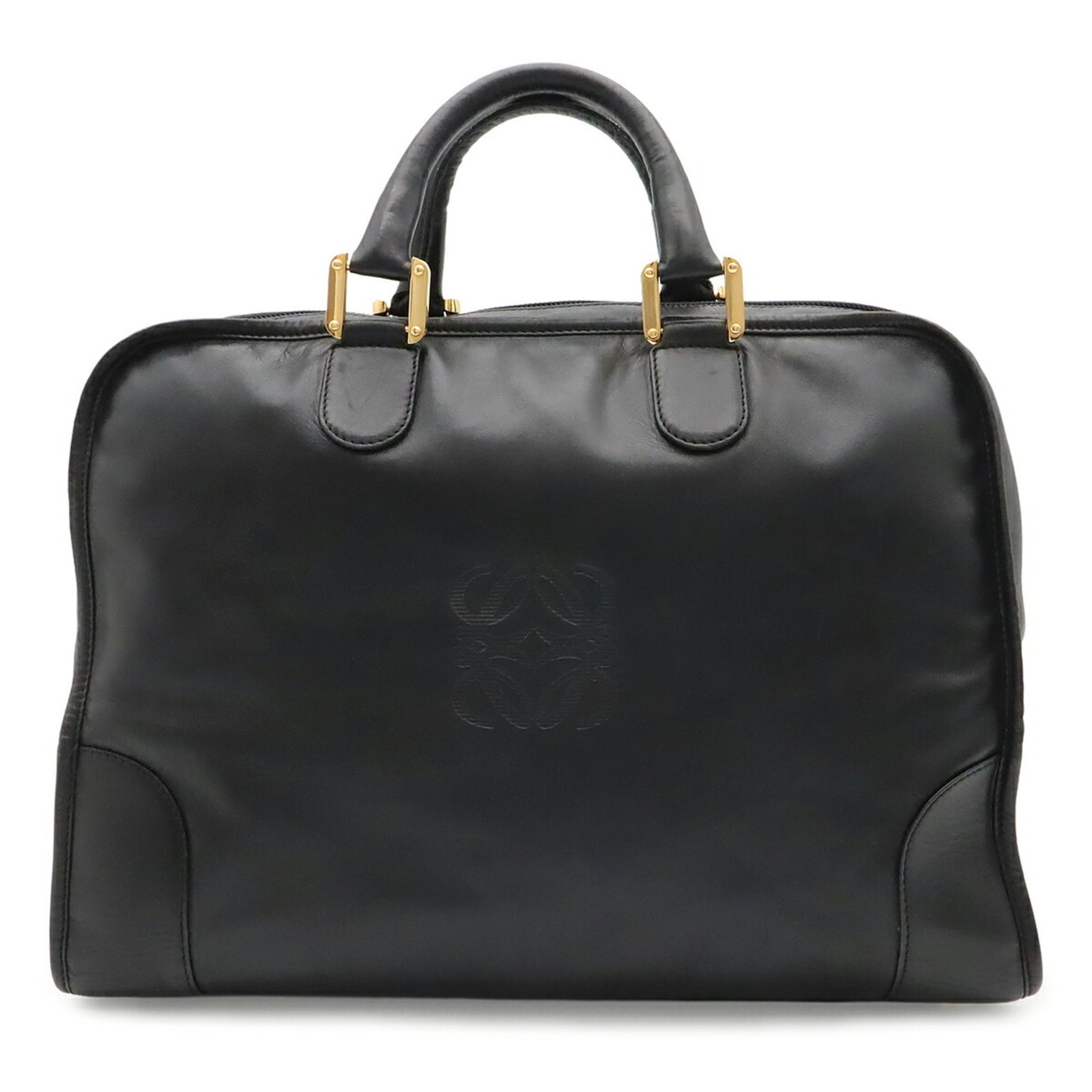 Boston Leather Handbag Bag Loewe: Boston Leather Handbag Bag Loewe Boston Leather Handbag Bag Loewe is a black leather bag with gold hardware, measuring 29cm x 40cm x 18cm. This classic Boston bag features high-quality leather