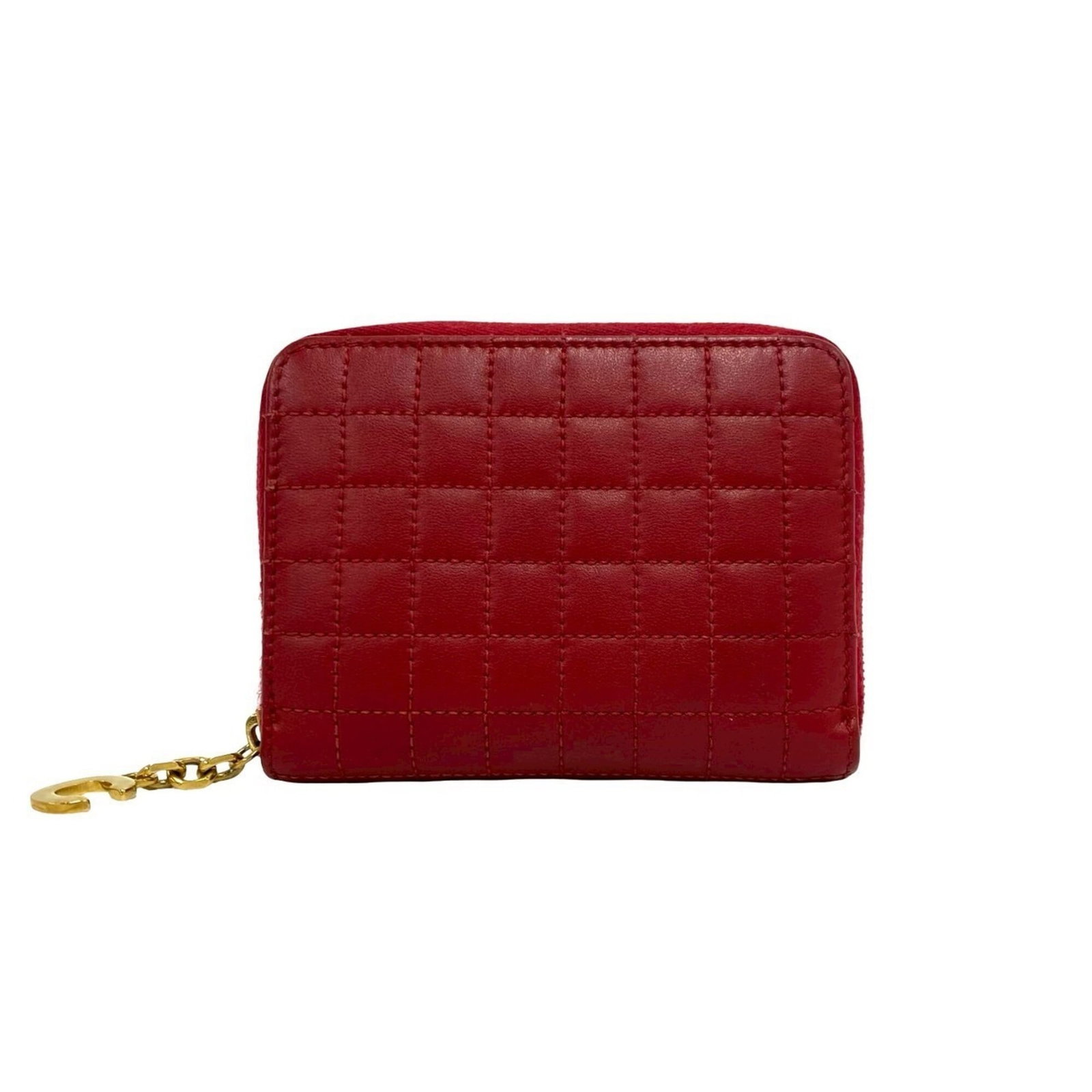 Celine Wallet (Bi-Fold) Leather: Celine Wallet (Bi-Fold) Leather Celine bi-fold leather wallet in a bold red color. This compact wallet measures 8.5cm x 11cm x 2cm, making it a stylish and functional accessory. Its sleek design and
