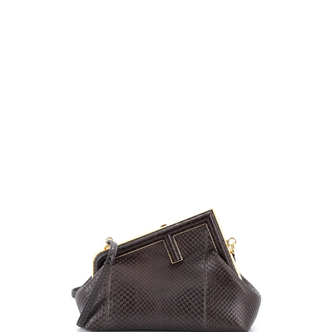 Python Small Bag Fendi First: Python Small Bag Fendi First Python Small Bag Fendi First - Exquisite Brown Leather Shoulder Bag. This stylish Fendi bag features a rich brown python exterior, complemented by a plain brown canvas