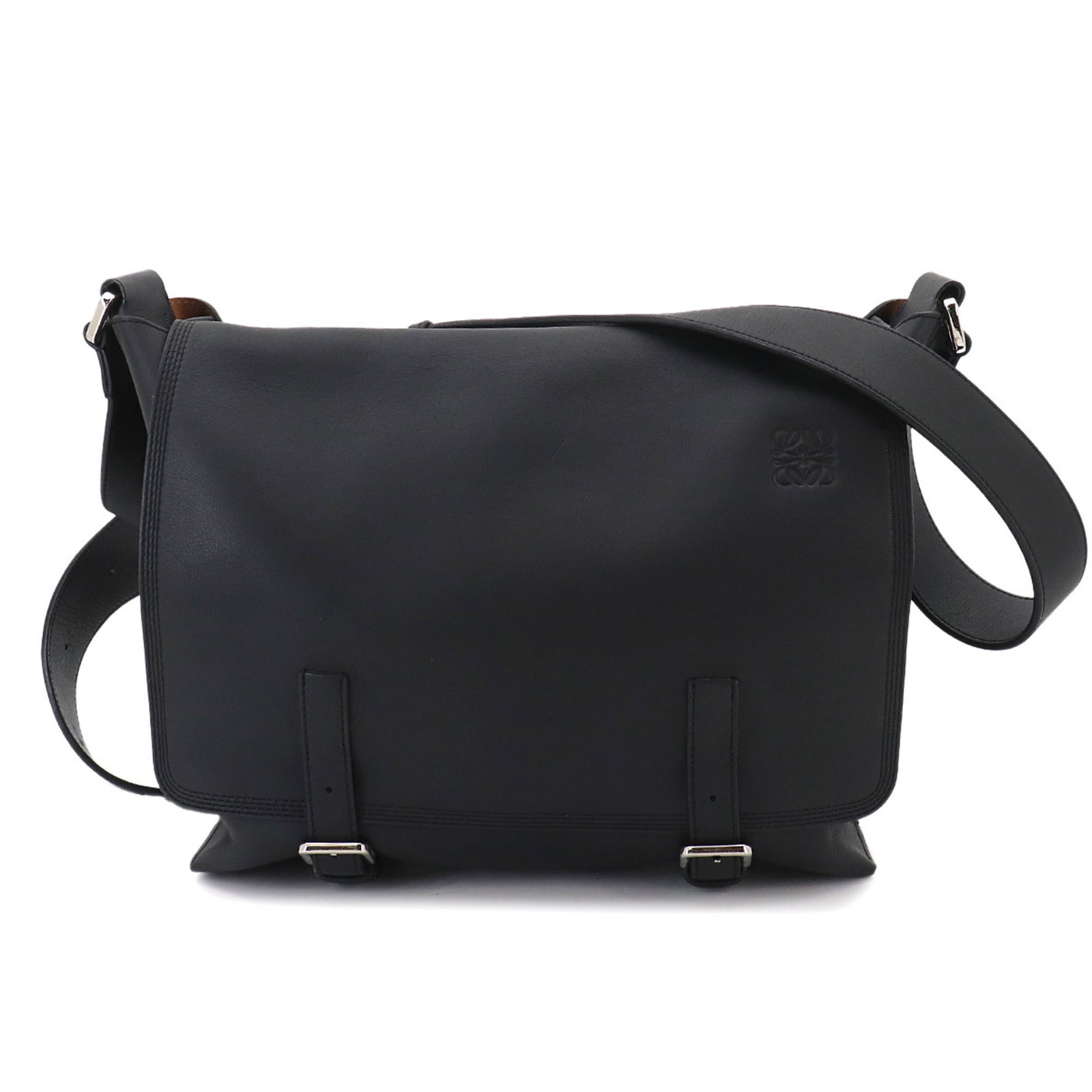 Loewe Handbag Messenger Bag Shoulder Bag Leather: Loewe Handbag Messenger Bag Shoulder Bag Leather Black Loewe leather messenger bag with a classic shoulder bag design, measuring 24.5cm x 30cm x 16.5cm. This stylish bag features high-quality leather