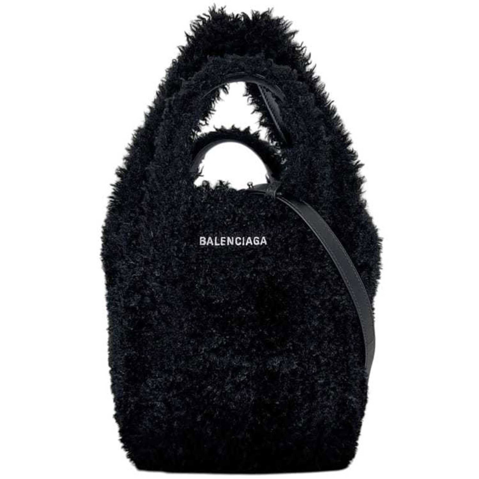 Polyester Leather Balenciaga Bag Shoulder: Polyester Leather Balenciaga Bag Shoulder Black polyester leather shoulder bag with a Balenciaga logo, measuring 20.5cm x 30cm x 20.5cm. This bag features a unique combination of materials and a