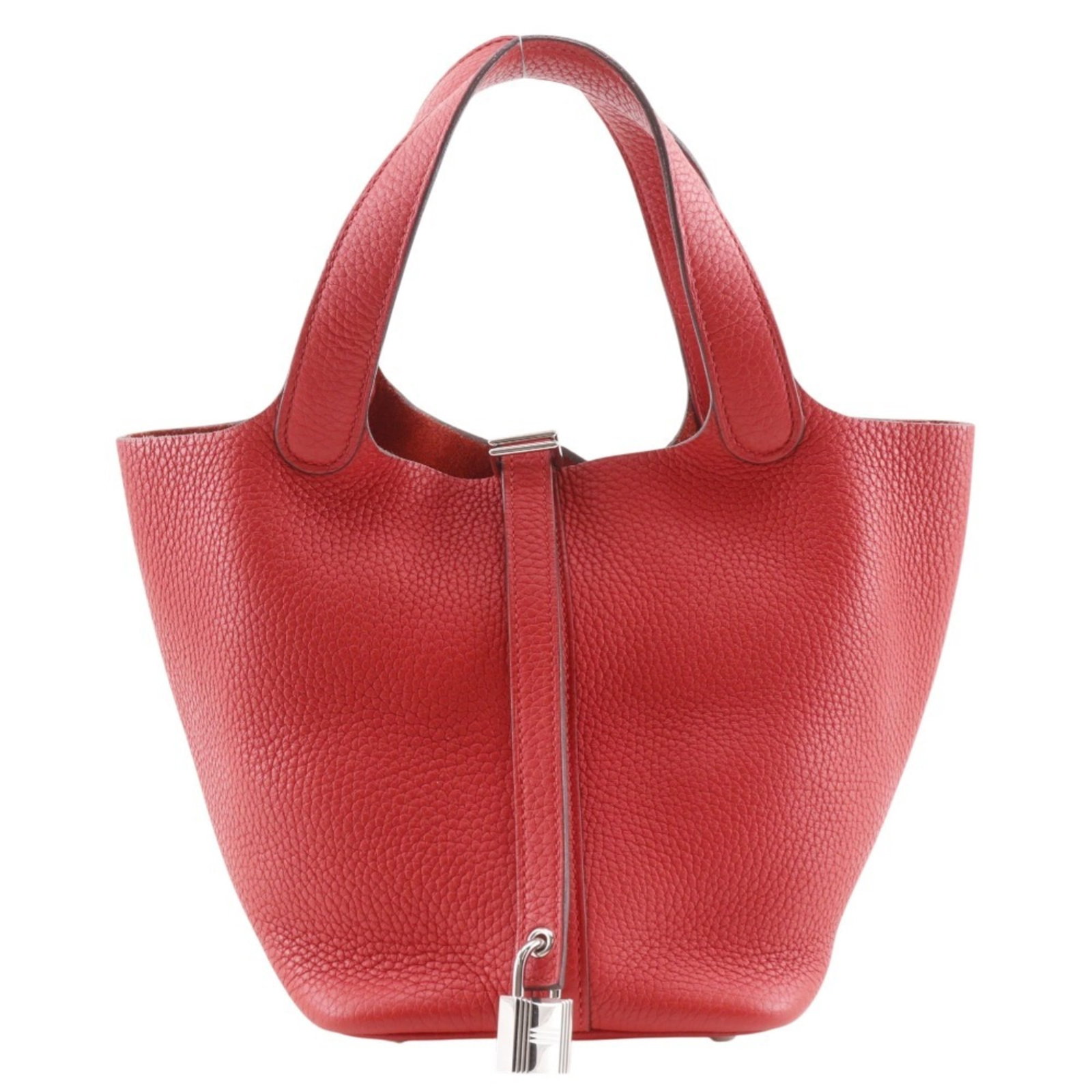 Clemence Leather Handbag Taurillon Hermes: Clemence Leather Handbag Taurillon Hermes Taurillon clemence leather gives this Picotin handbag a unique, sophisticated look. Measuring 18cm x 18cm x 13cm, it features a striking red color and weighs