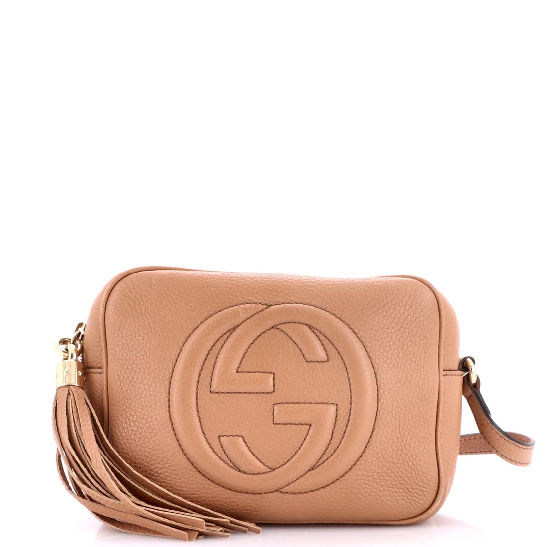 Small Leather Crossbody Disco Soho Gucci Bag: Small Leather Crossbody Disco Soho Gucci Bag Small Leather Crossbody Disco Soho Gucci Bag in Neutral Color. This small crossbody bag features a neutral exterior with minor corner wear and scuffs, and