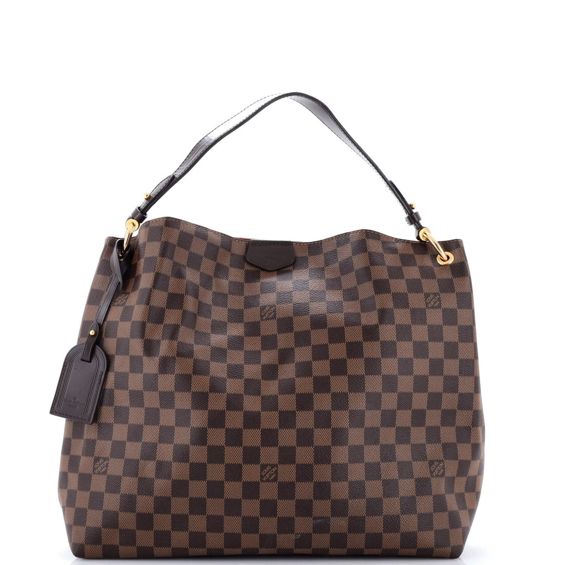 Handbag Damier MM by Louis Vuitton: Handbag Damier MM by Louis Vuitton The Handbag Damier MM by Louis Vuitton boasts a classic canvas coated exterior in rich brown, adorned with the iconic Damier pattern. Measuring 13" tall and 14"