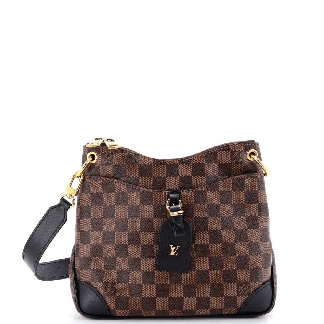 Louis Vuitton Odeon NM Handbag Damier PM: Louis Vuitton Odeon NM Handbag Damier PM Black Louis Vuitton Odeon NM Handbag Damier PM features a canvas coated leather exterior with gold hardware. The bag measures 9" in height, 10" in width, and 3