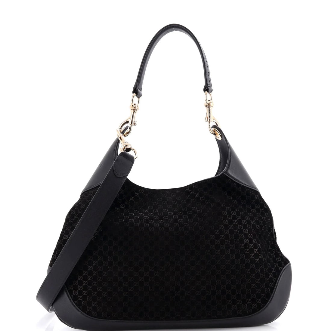 Shoulder Bag Medium Suede Gucci GG: Shoulder Bag Medium Suede Gucci GG Black Medium Suede Gucci GG Shoulder Bag with Gold Tone Hardware, featuring a classic GG Suede design and medium size. The bag has a good condition with minor
